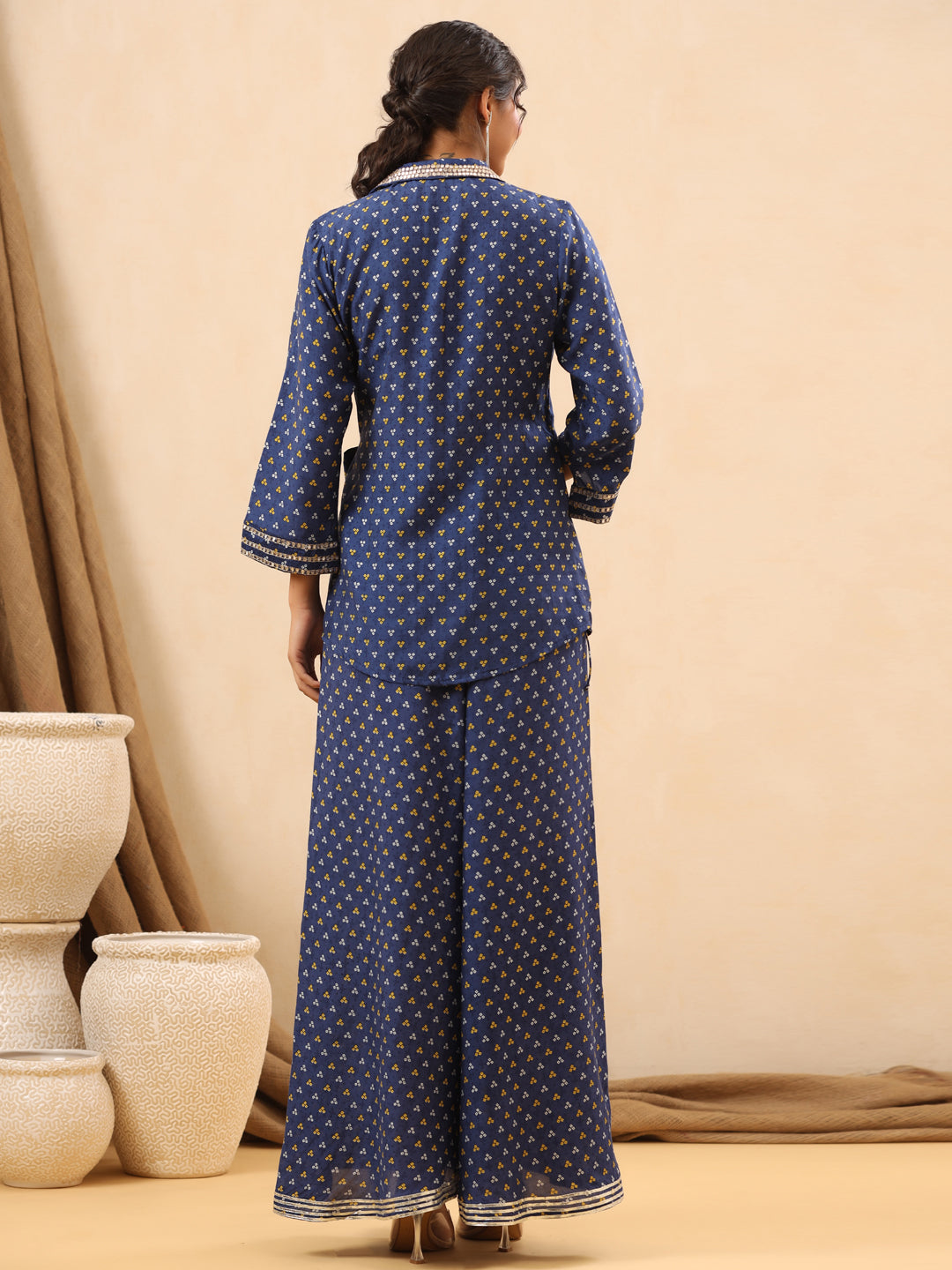 A Line Style Silk Fabric Blue Color Co-Ord Set - Image 5