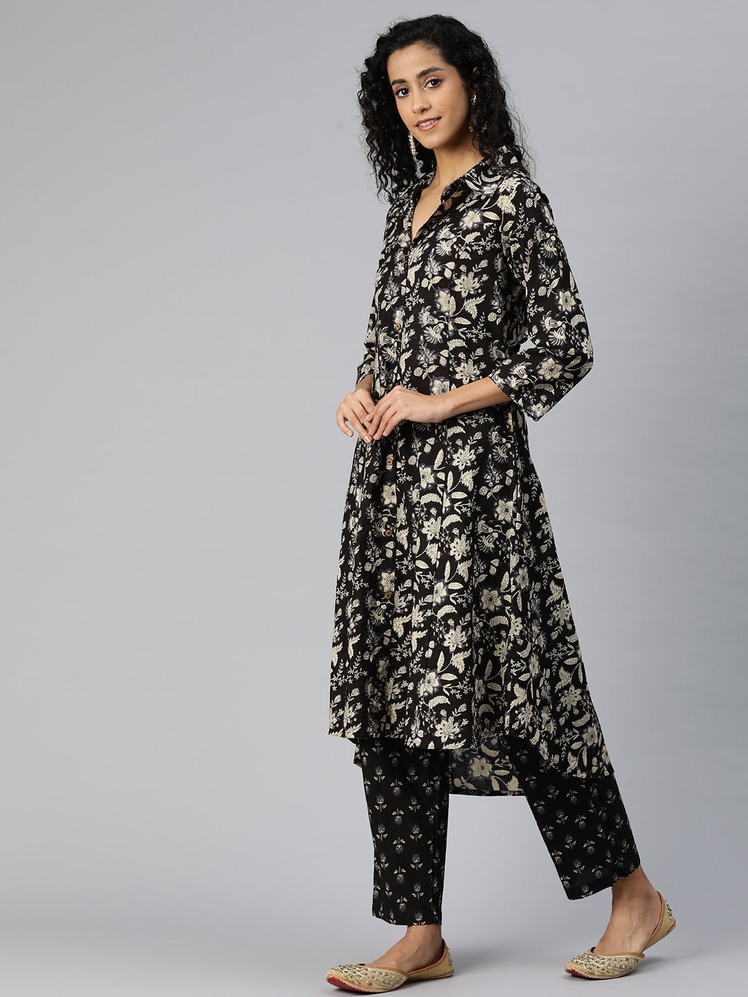 A Line Style Cotton Fabric Black Color Kurta And Bottom - Image 3