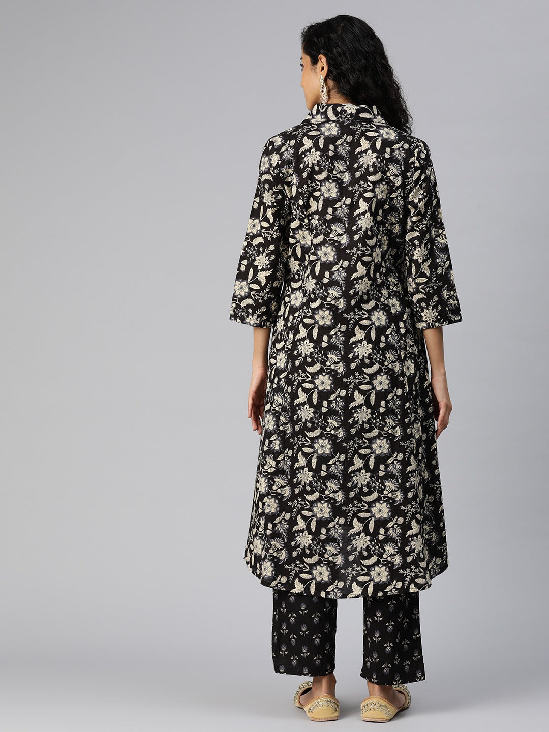 A Line Style Cotton Fabric Black Color Kurta And Bottom - Image 4