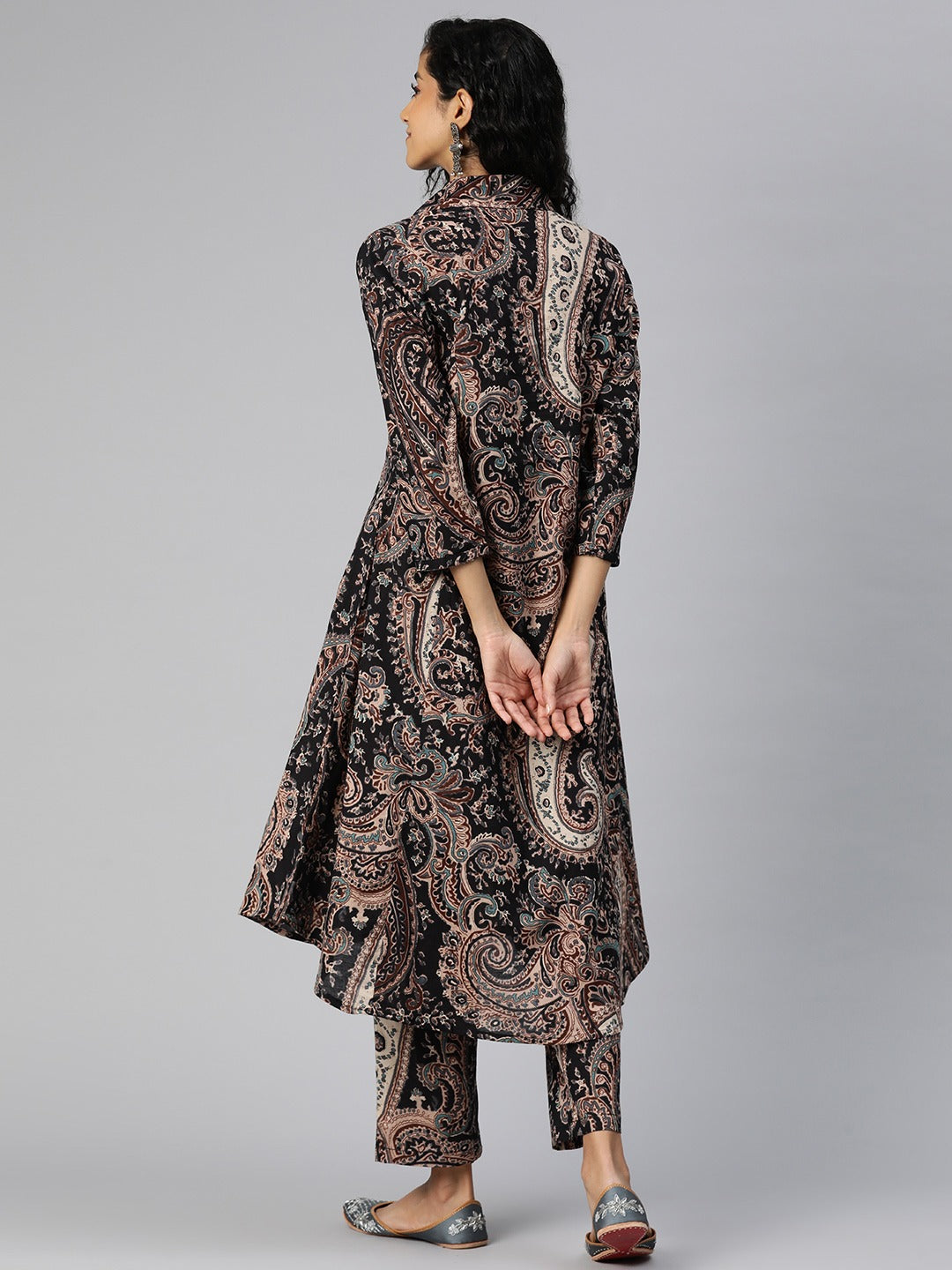 A Line Style Cotton Fabric Black Color Co-Ord Set - Image 4