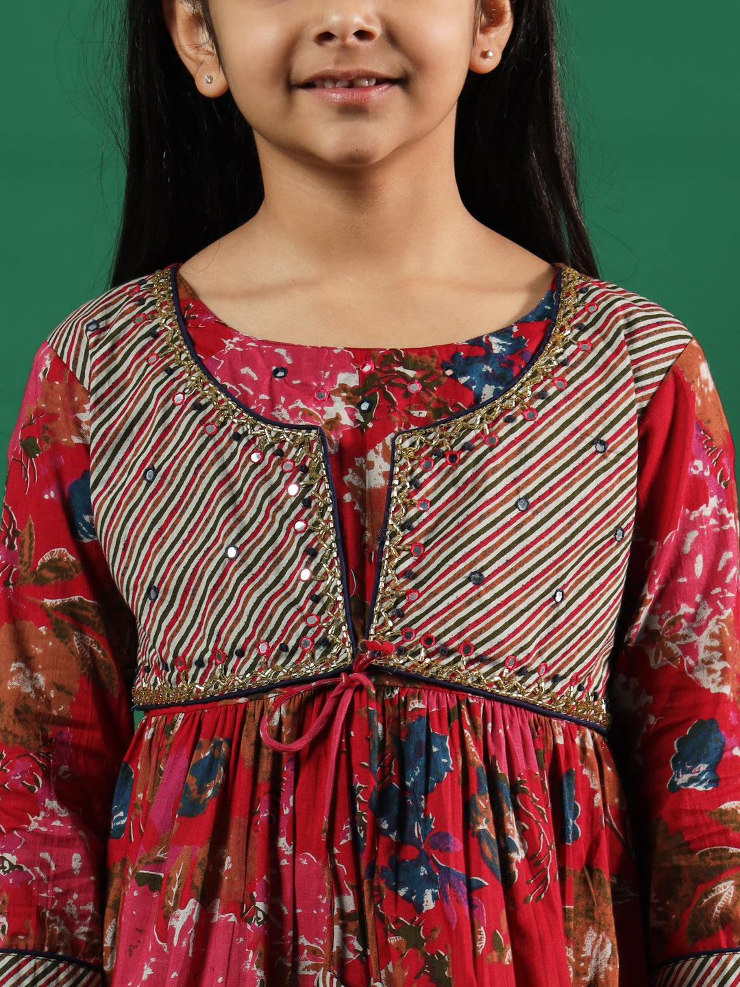 Frock Style Cotton Fabric Pink Color Printed Kurti And Sharara With Cut Dana, Gotta Work - Image 4