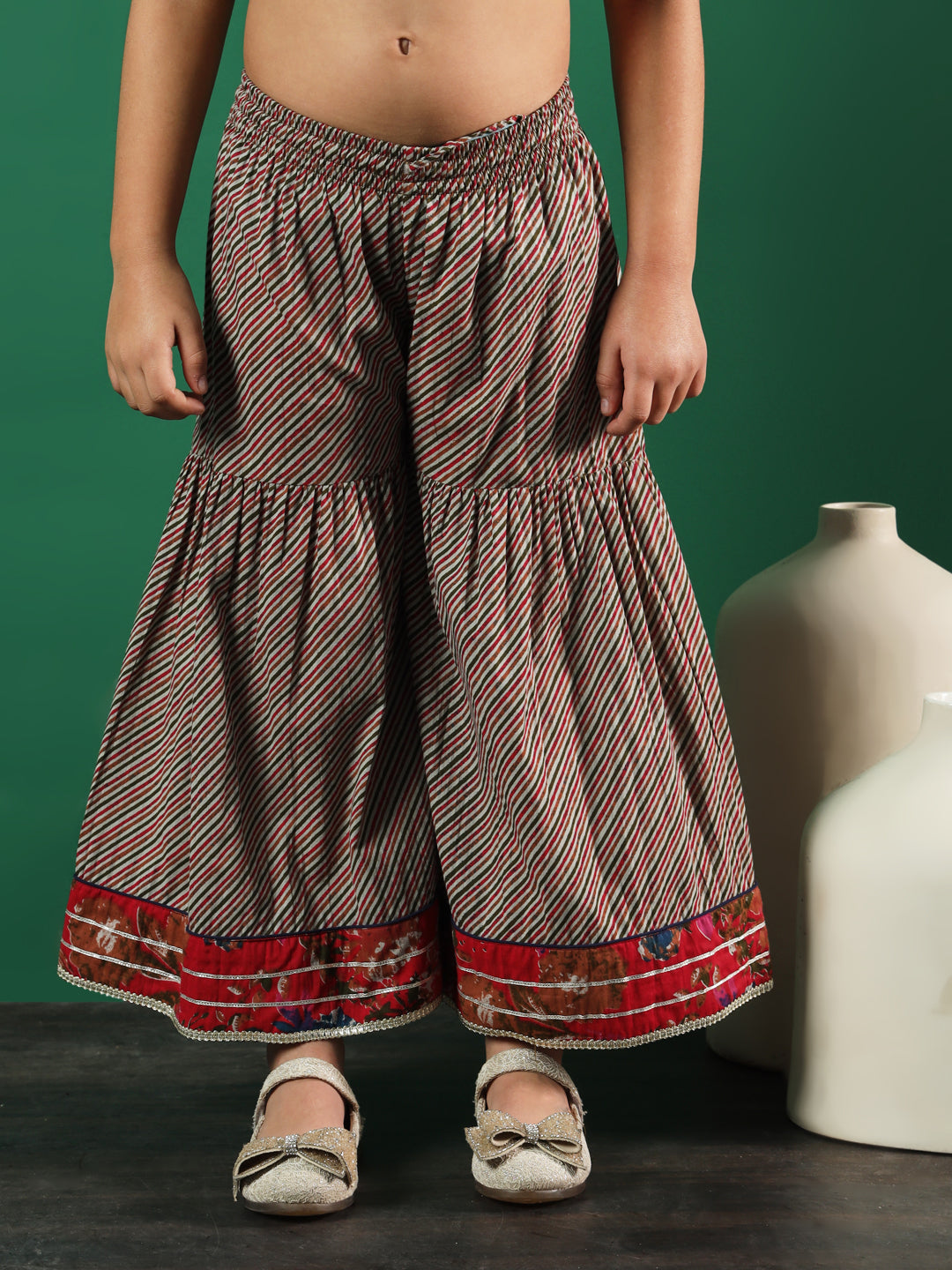 Frock Style Cotton Fabric Pink Color Printed Kurti And Sharara With Cut Dana, Gotta Work - Image 5