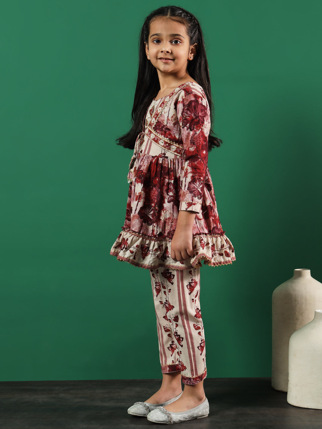 Frock Style Cotton Fabric Multi Color Printed Kurti And Palazzo With Cut Dana, Gotta Lace Work - Image 2