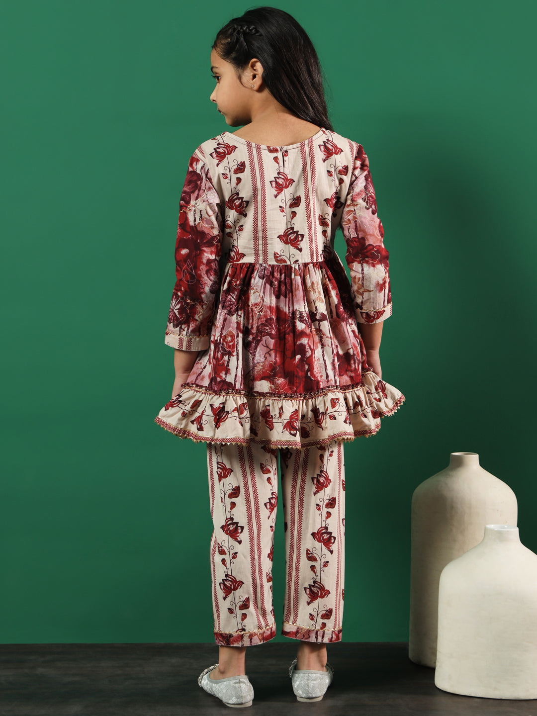 Frock Style Cotton Fabric Multi Color Printed Kurti And Palazzo With Cut Dana, Gotta Lace Work - Image 3