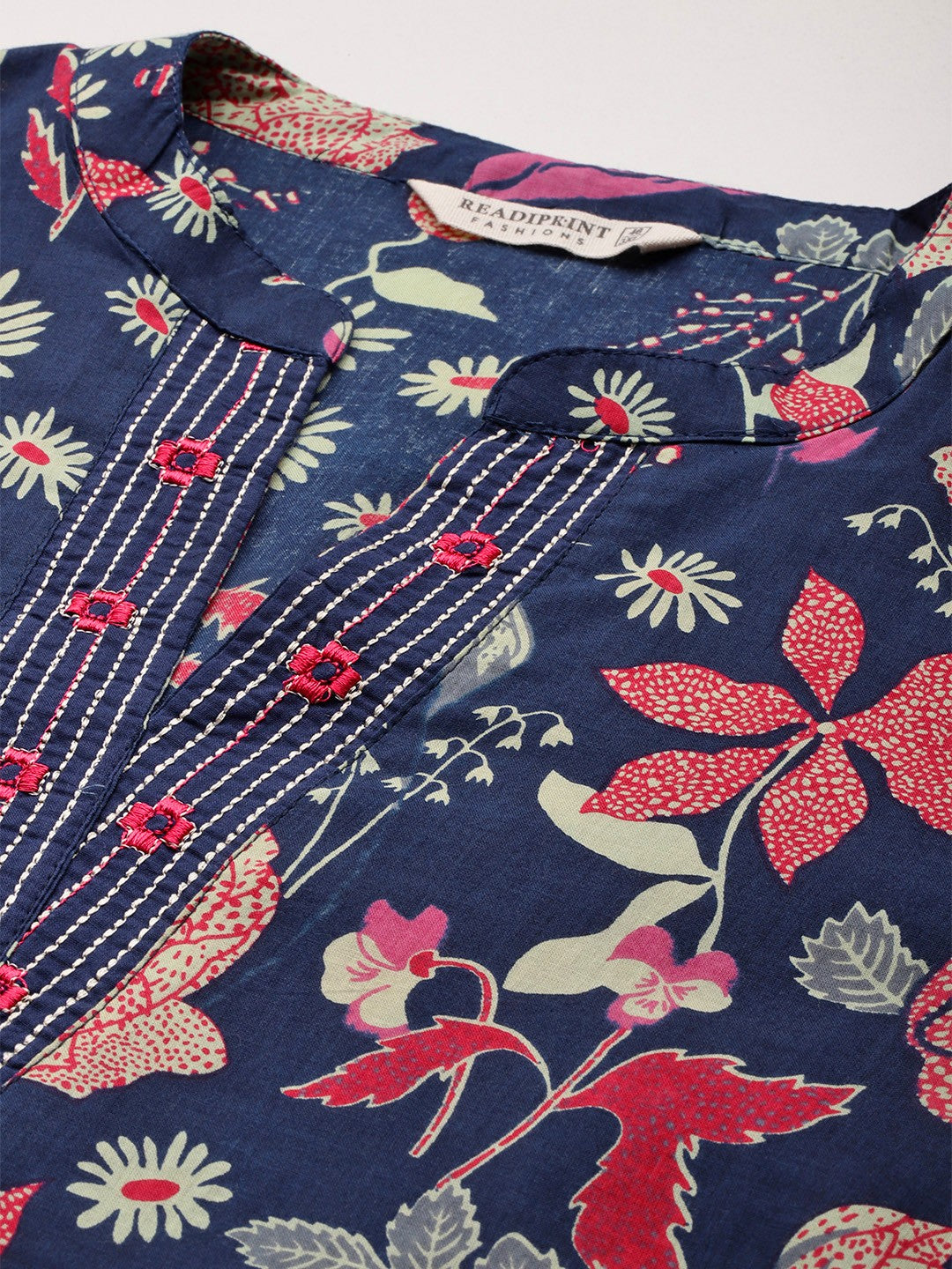 Straight Style Cotton Fabric Navy Blue Colour Kurta With Bottom And Dupatta - Image 2
