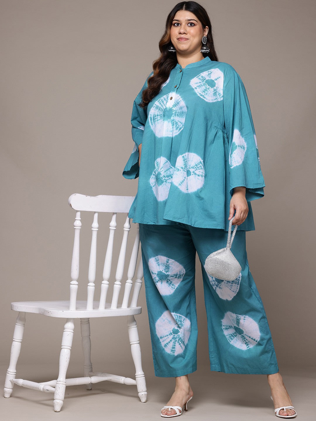 A Line Style Cotton Fabric Blue Colour Co-Ord Set - Image 3