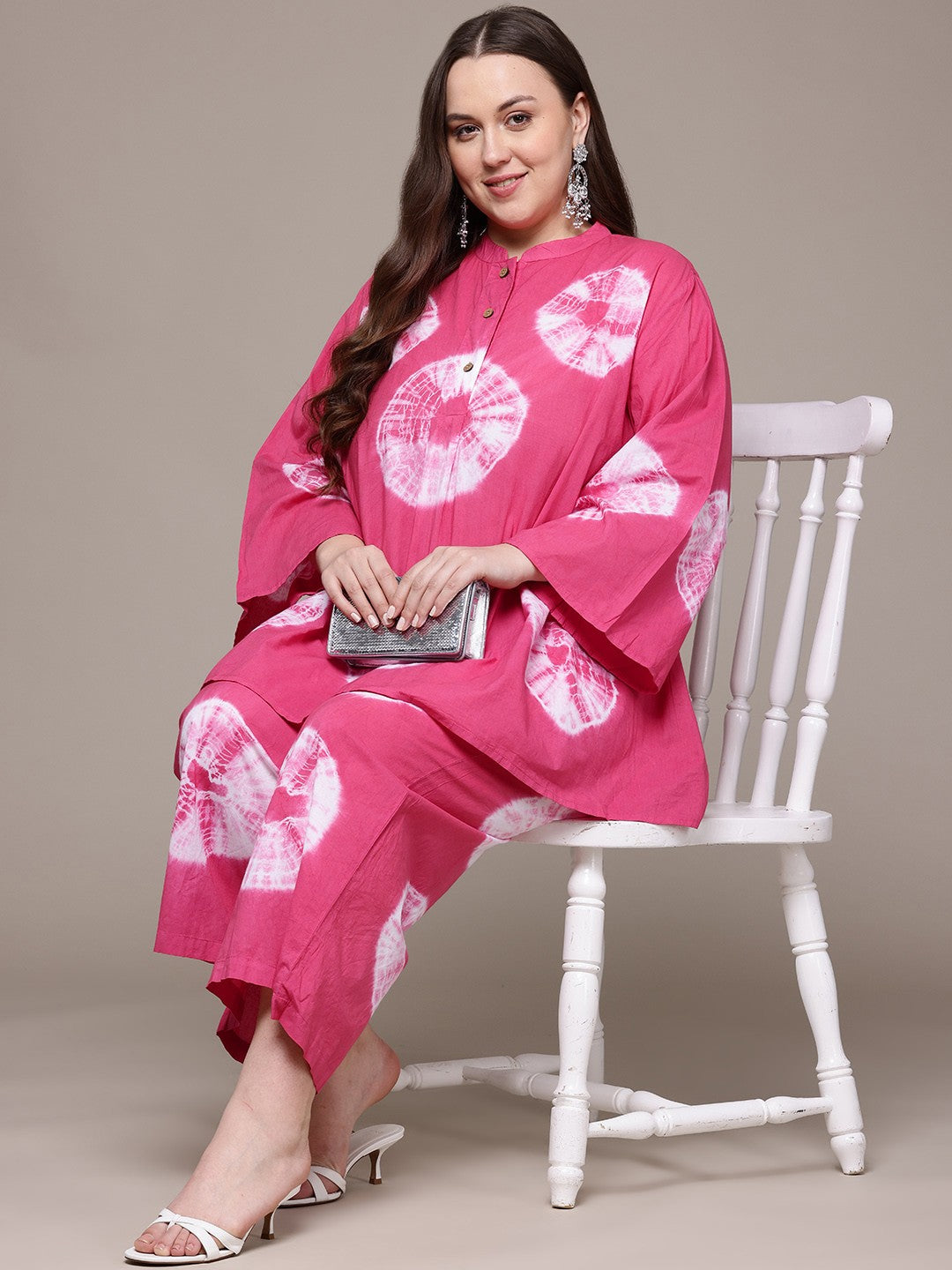 A Line Style Cotton Fabric Pink Colour Co-Ord Set - Image 4