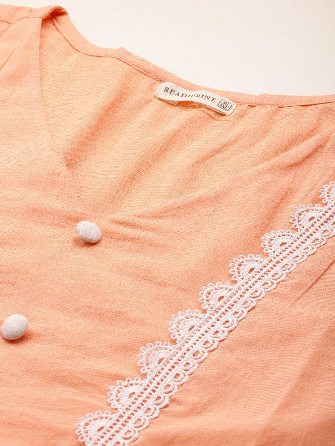 Straight Style Cotton Fabric Peach Colour Kurta With Bottom And Dupatta - Image 2