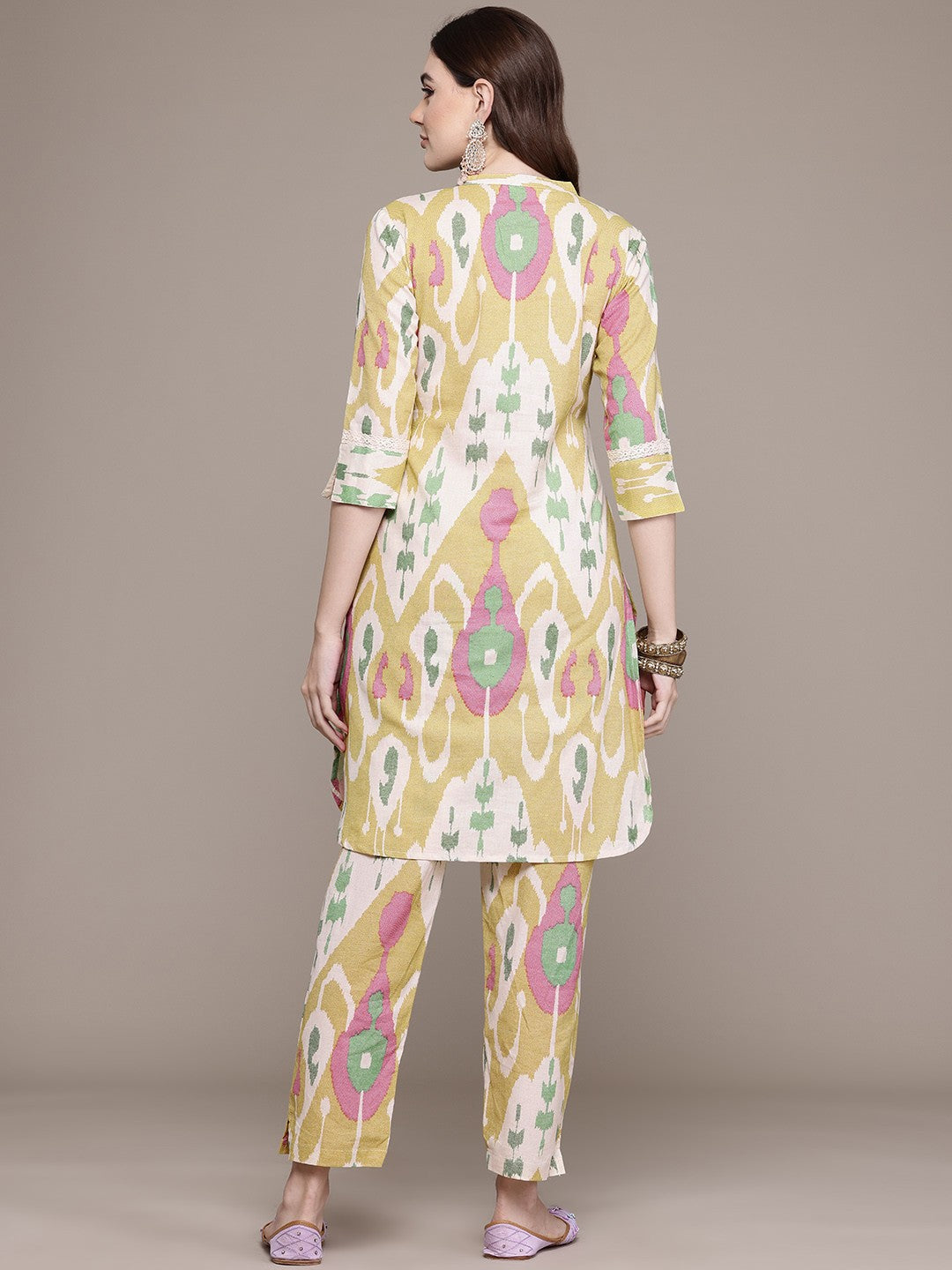 Straight Style Cotton Fabric Yellow Colour Kurta With Bottom - Image 5