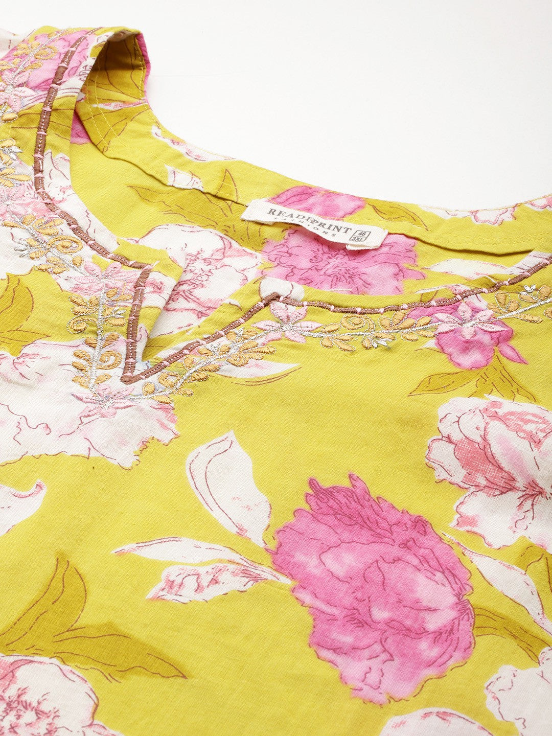 Straight Style Cotton Fabric Yellow Colour Kurta With Bottom And Dupatta - Image 2