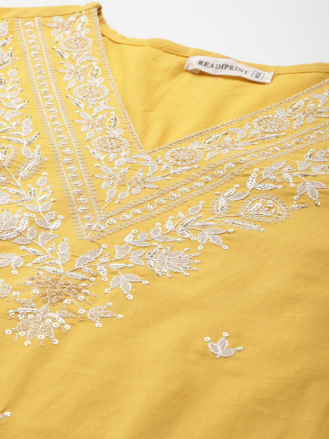 Straight Style Cotton Fabric Yellow Color Kurta And Bottom With Dupatta - Image 2