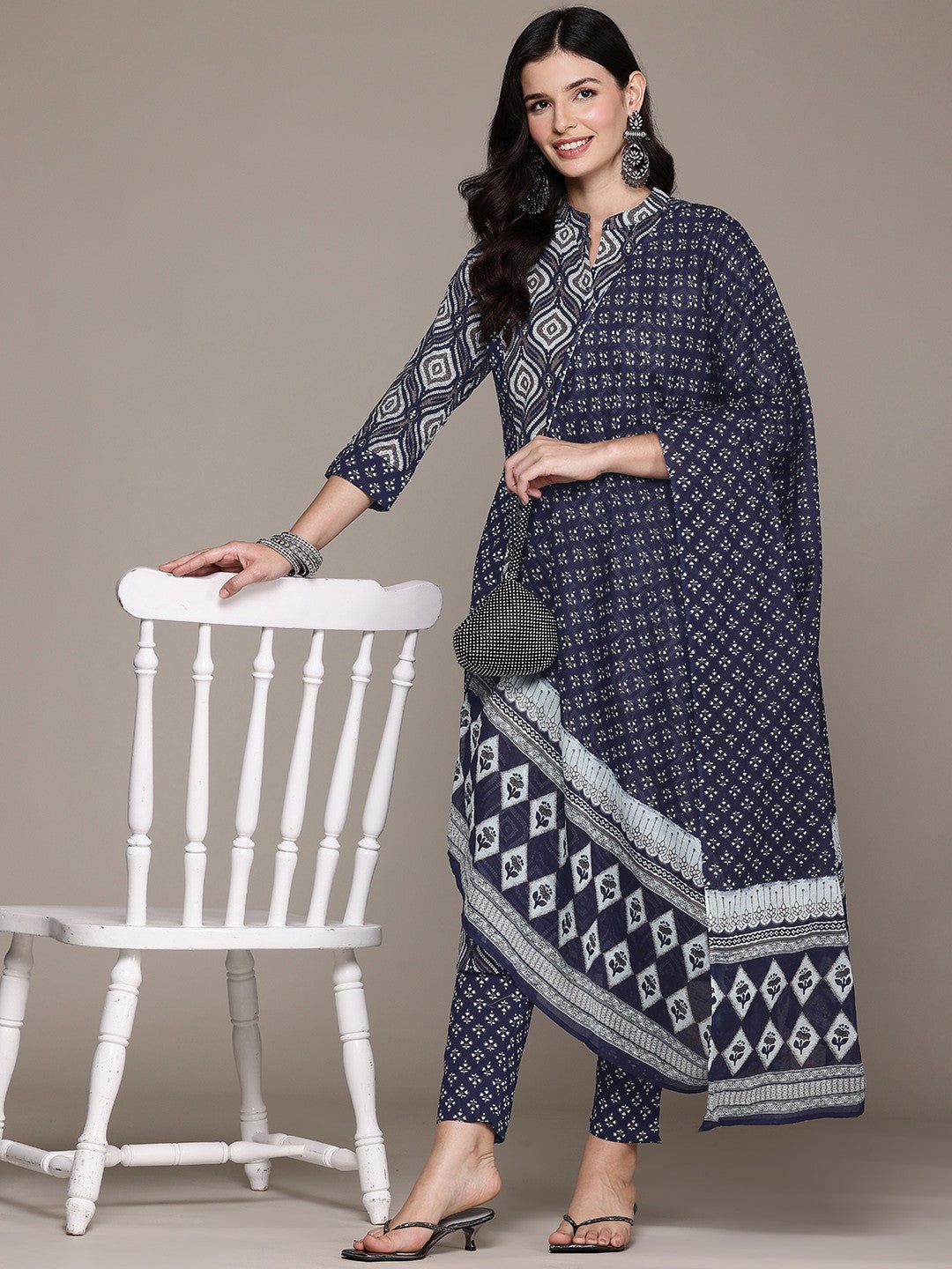 A Line Style Cotton Fabric Black Color Kurta And Bottom With Dupatta - Image 4