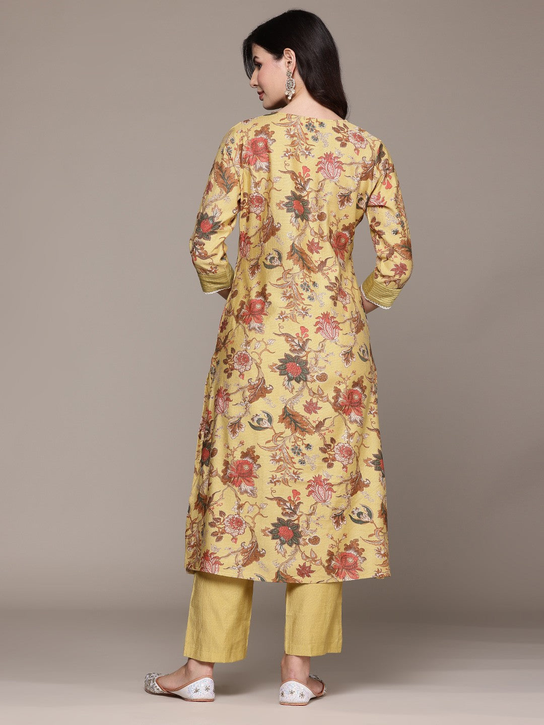 Straight Style Silk Fabric Mustard Color Kurta With Bottom - Image 5