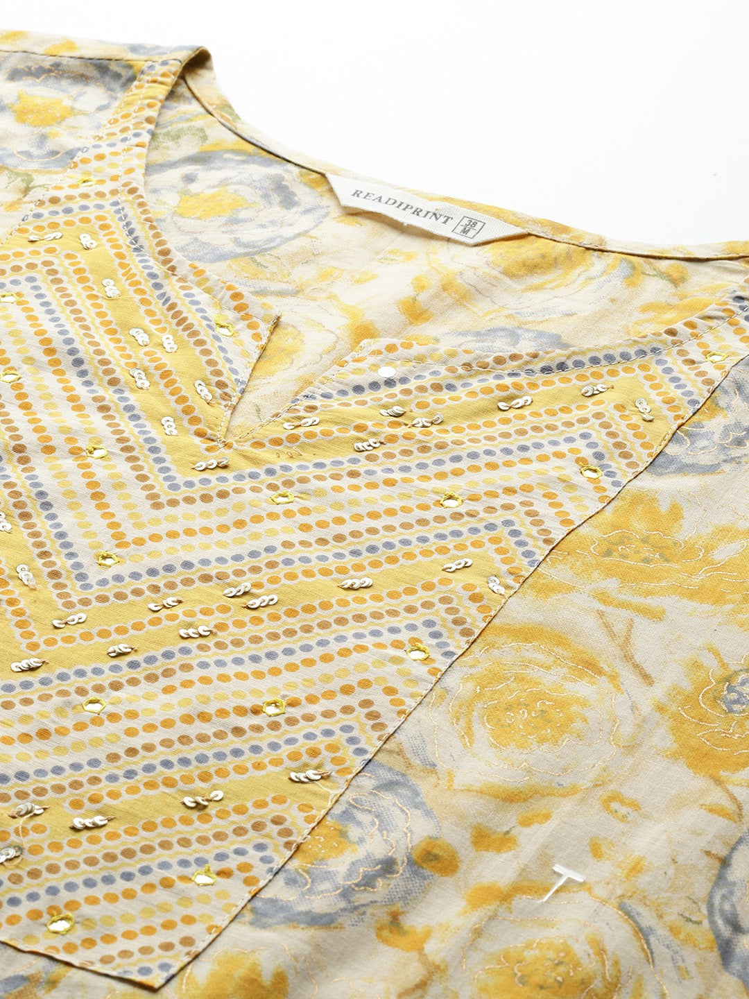 Straight Style Cotton Fabric Yellow Color Kurta With Bottom And Dupatta - Image 2
