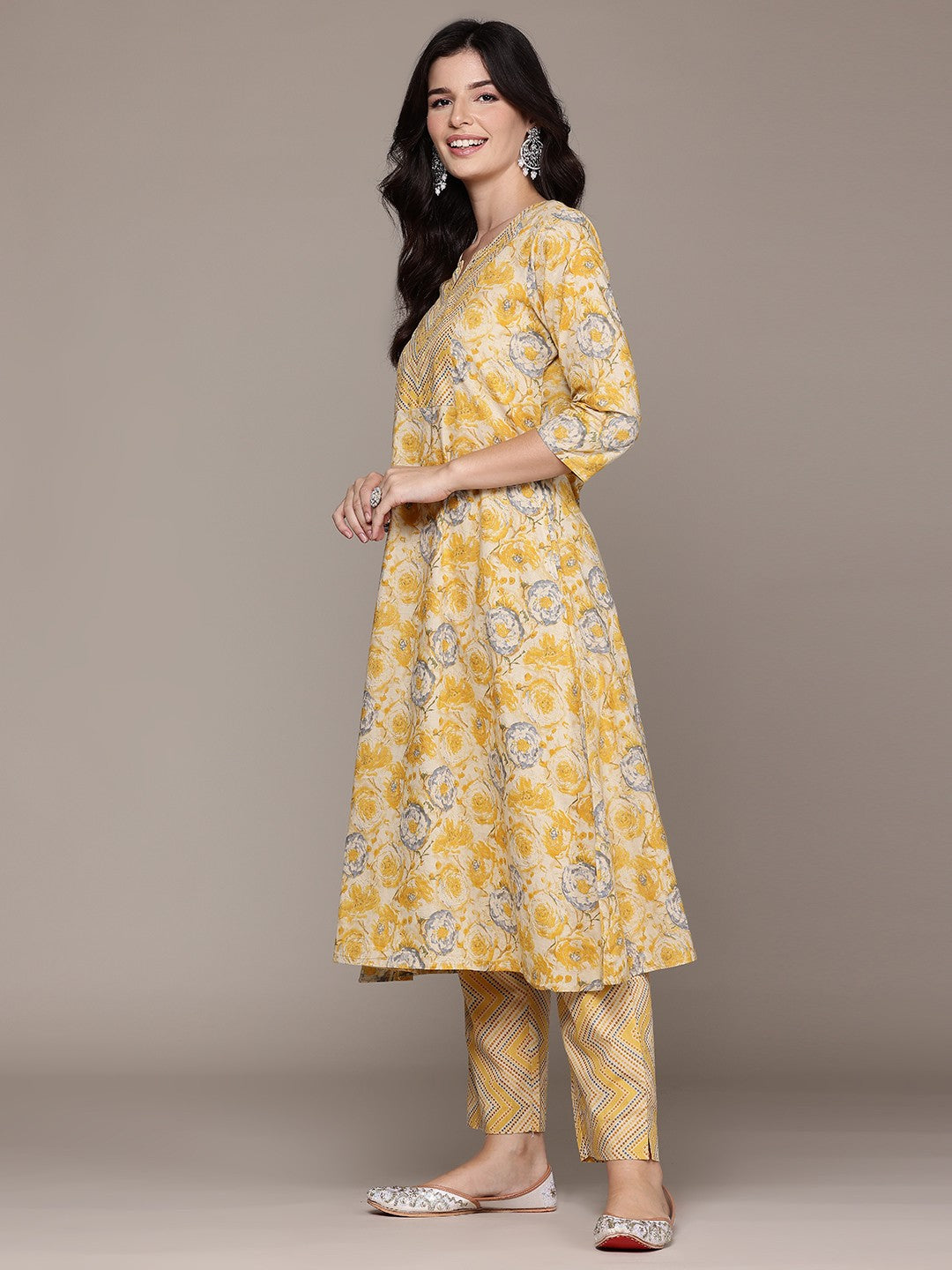 Straight Style Cotton Fabric Yellow Color Kurta With Bottom And Dupatta - Image 4