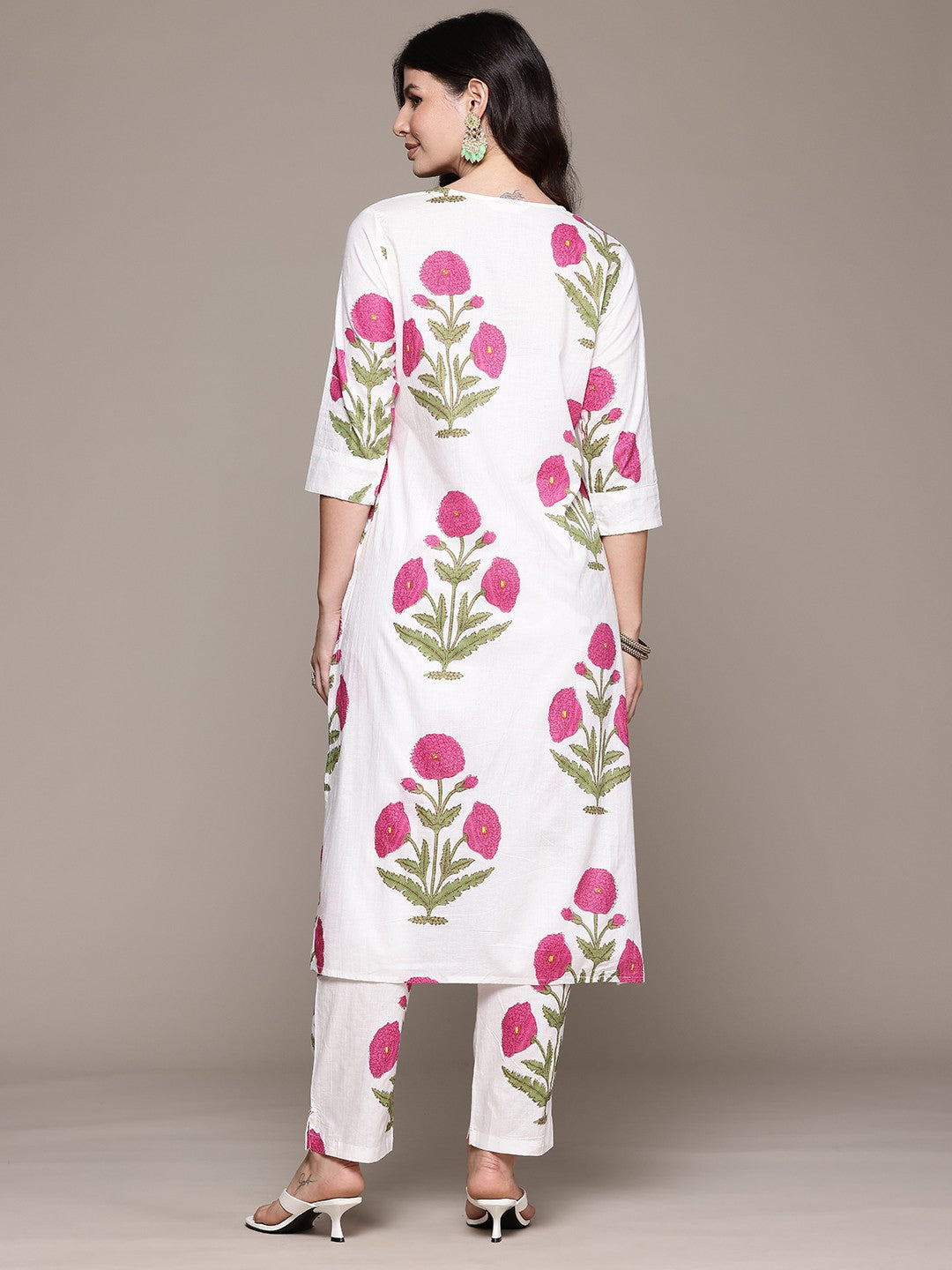 Straight Style Cotton Fabric White Color Kurta And Bottom - Image 5