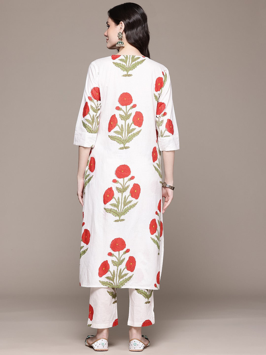 Straight Style Cotton Fabric White Color Kurta And Bottom - Image 5