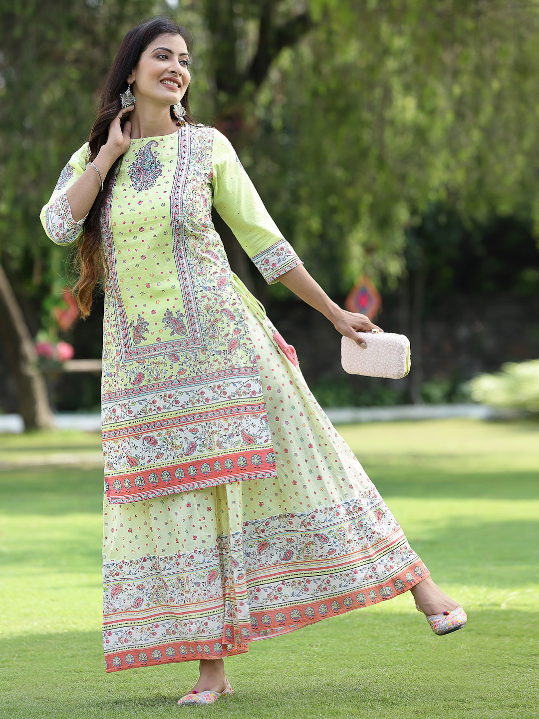 Limegreen Cambric Printed Straight Kurta Sets - Image 2