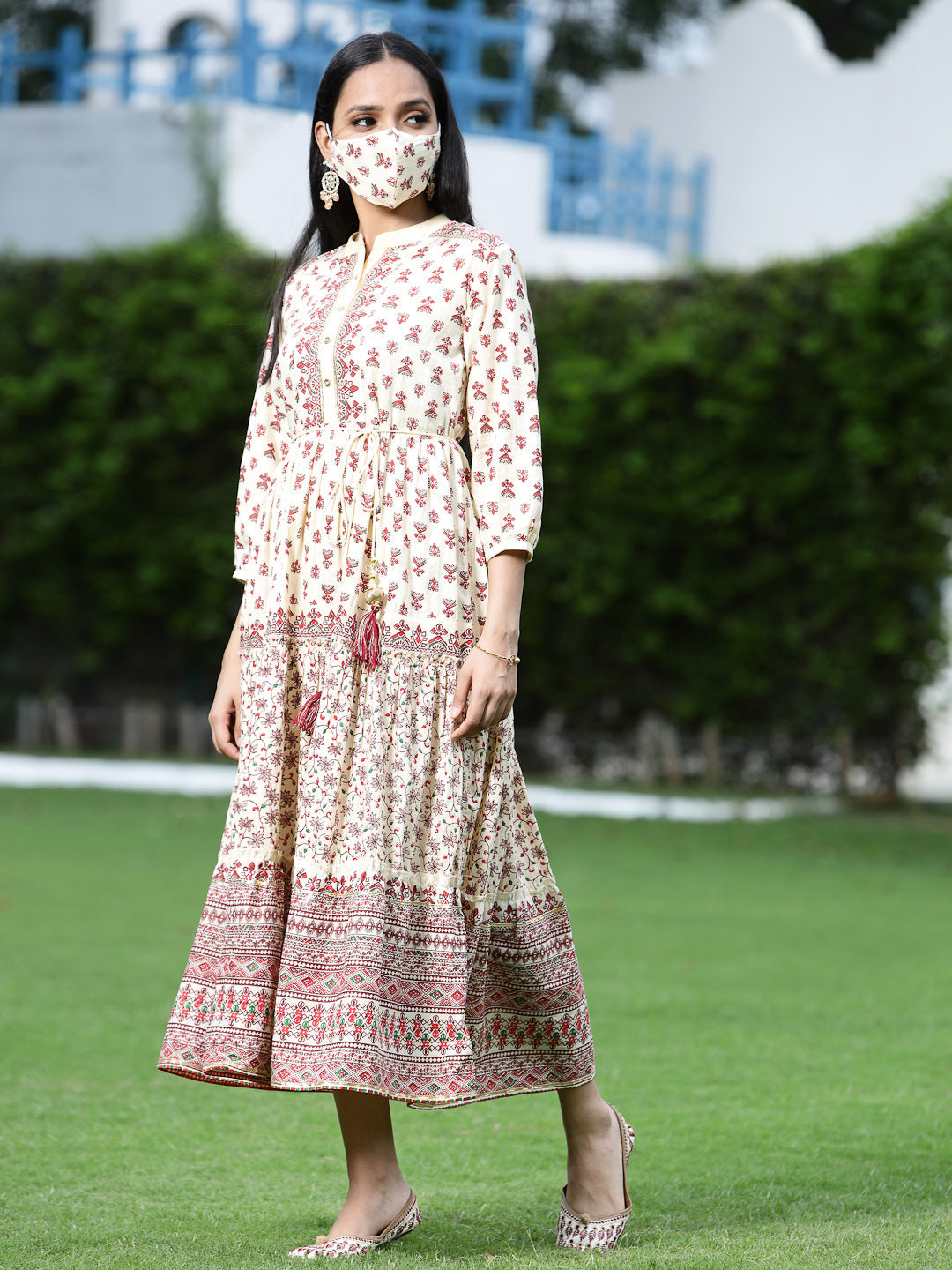 Cream Cambric Printed Tiered Dress - Image 2