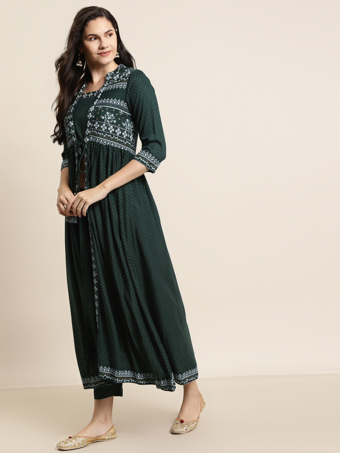 Jadegreen Rayon Printed Jacket Style Kurta Sets - Image 3