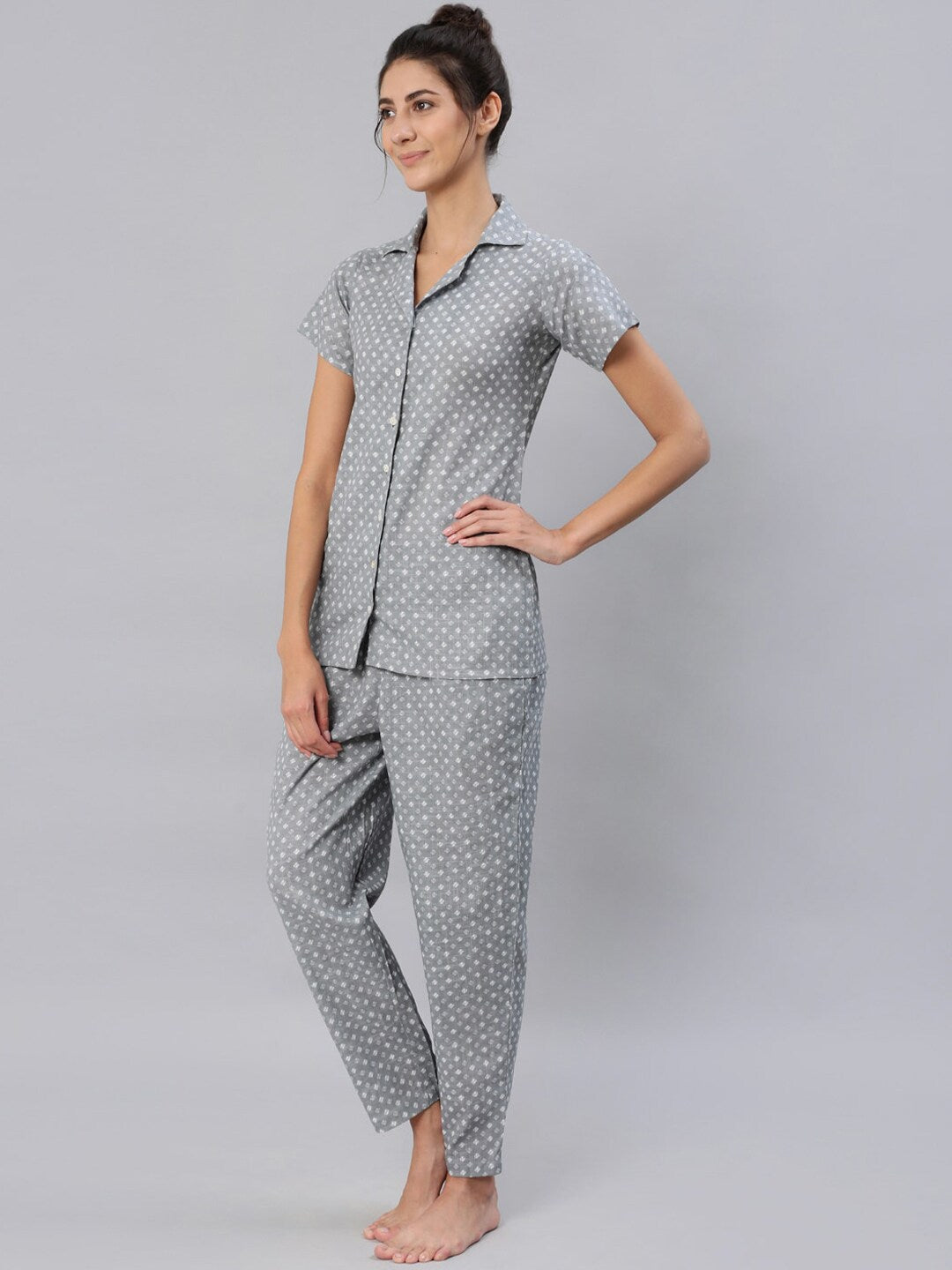 Women Grey Printed Night Suit Set - Image 4