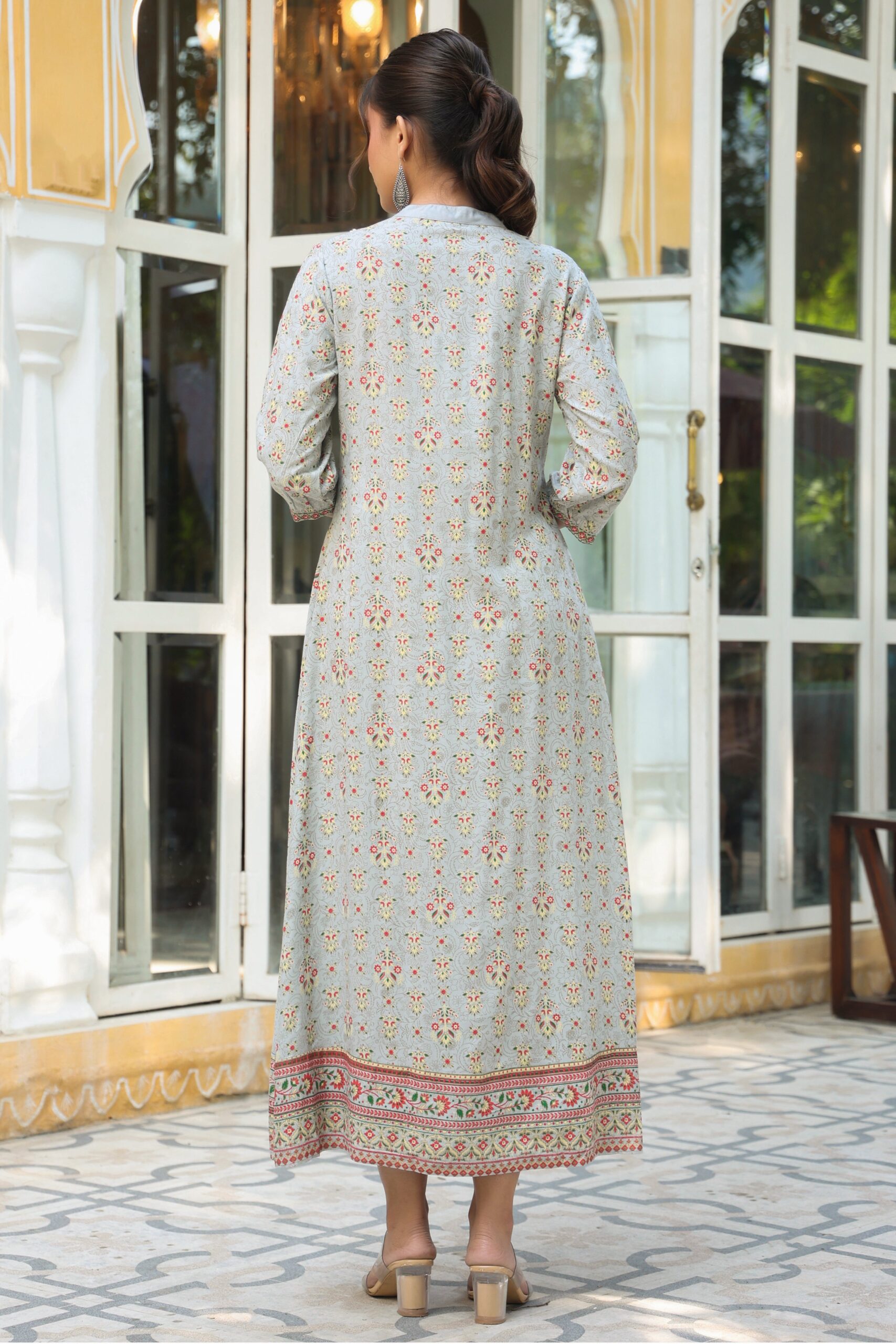 Grey Rayon Printed A-Line Dress - Image 3