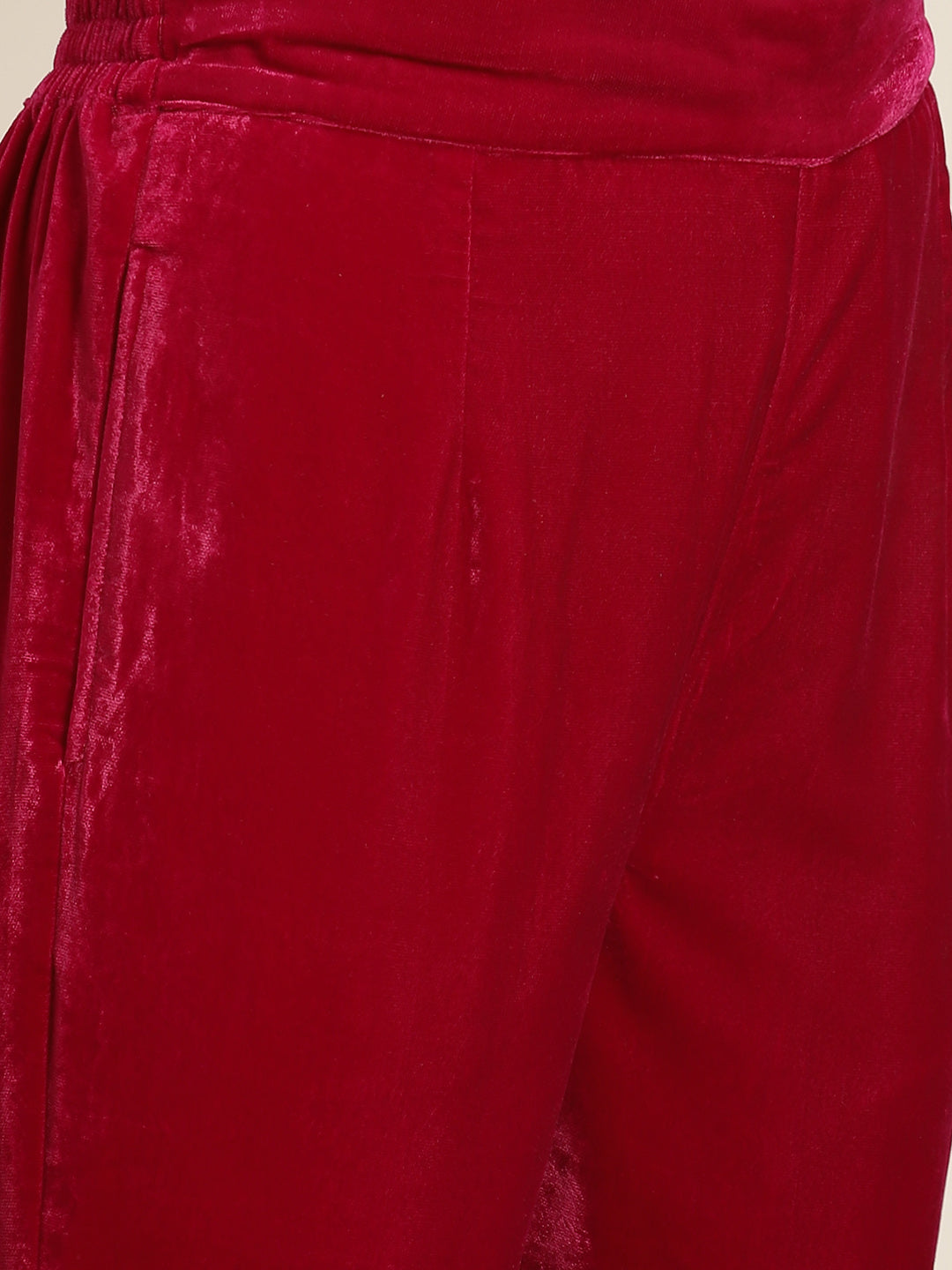 Fuchsia Velvet Embroidered Straight Kurta Sets - Image 5