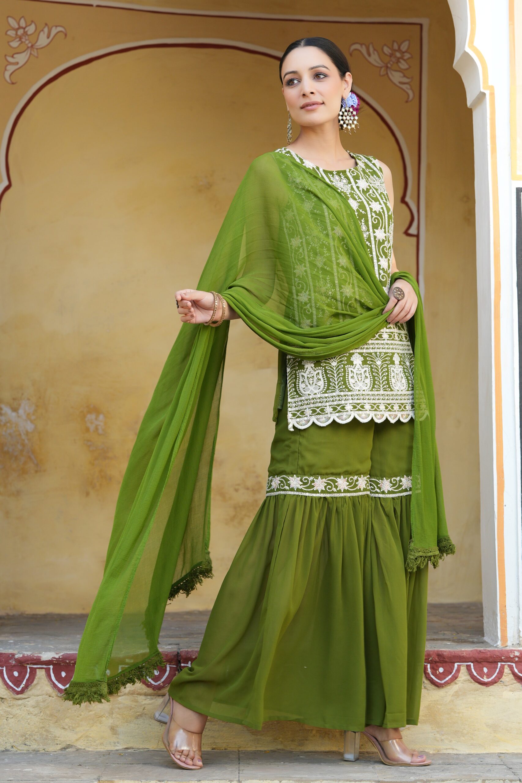 Mehandigreen Georgette Embroidered Straight Kurta Sets - Image 3