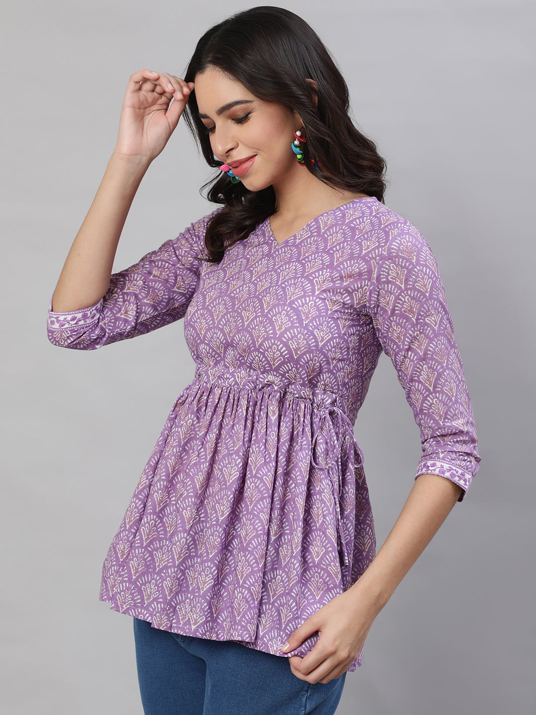 Printed 3/4 Sleeves Regular Pure Cotton Top - Image 6