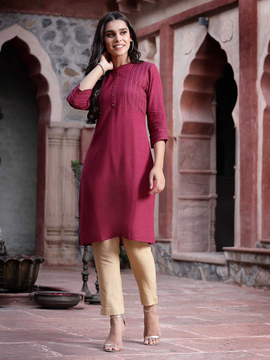 Wine Rayon Solid Straight Kurta - Image 2