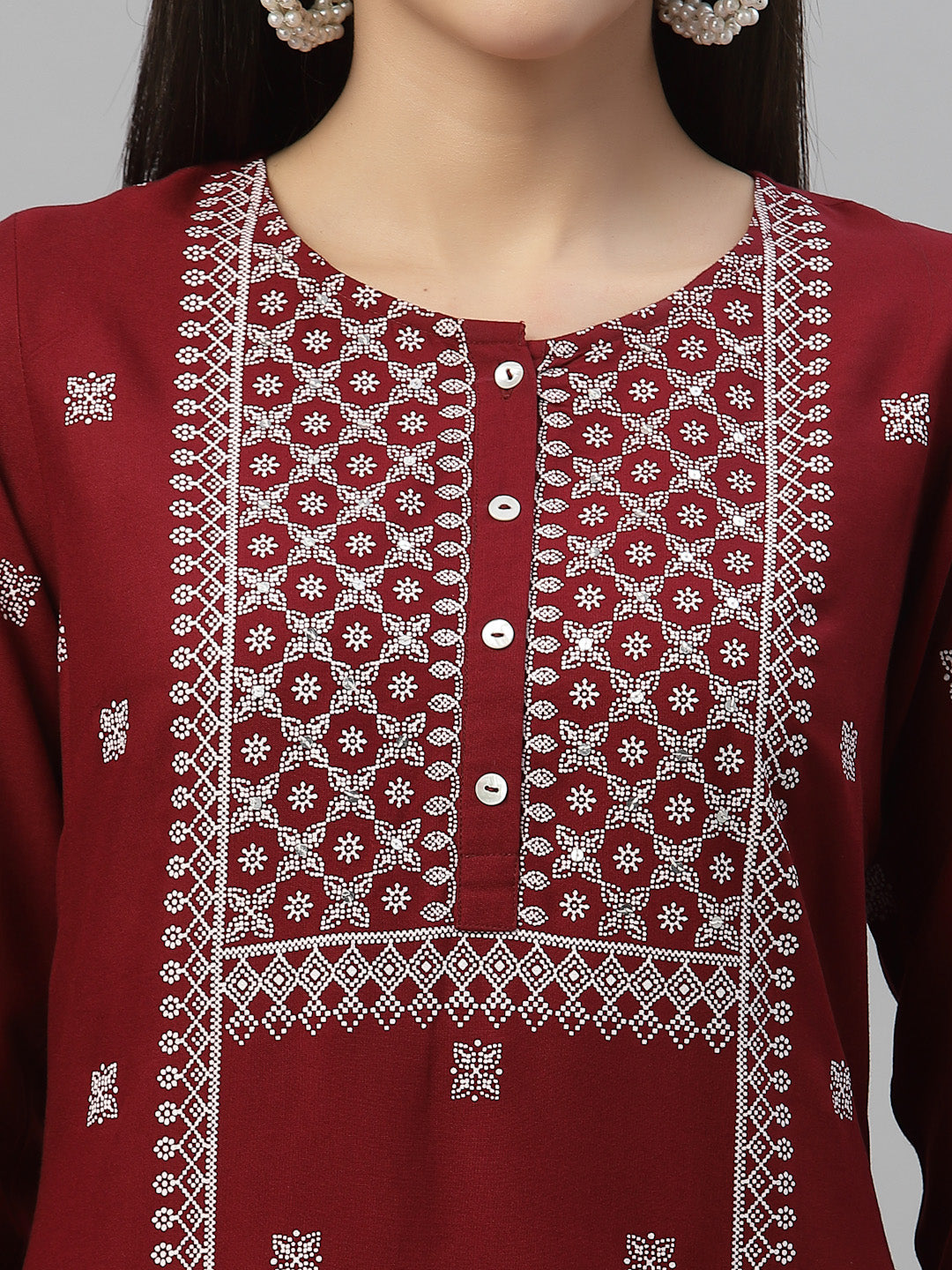 Maroon Rayon Festive Placement Print Straight Kurta - Image 5