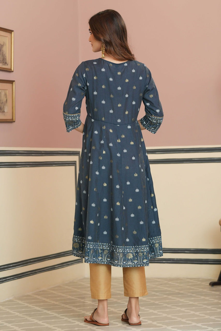 Teal Rayon Festive Handwork Sequence Anarkali Kurta - Image 2