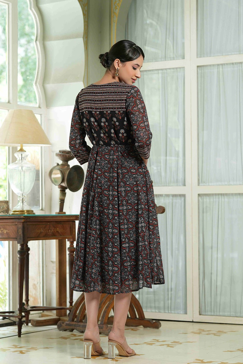 Black Georgette Festive Printed Anarkali Flared Anarkali Kurta - Image 2