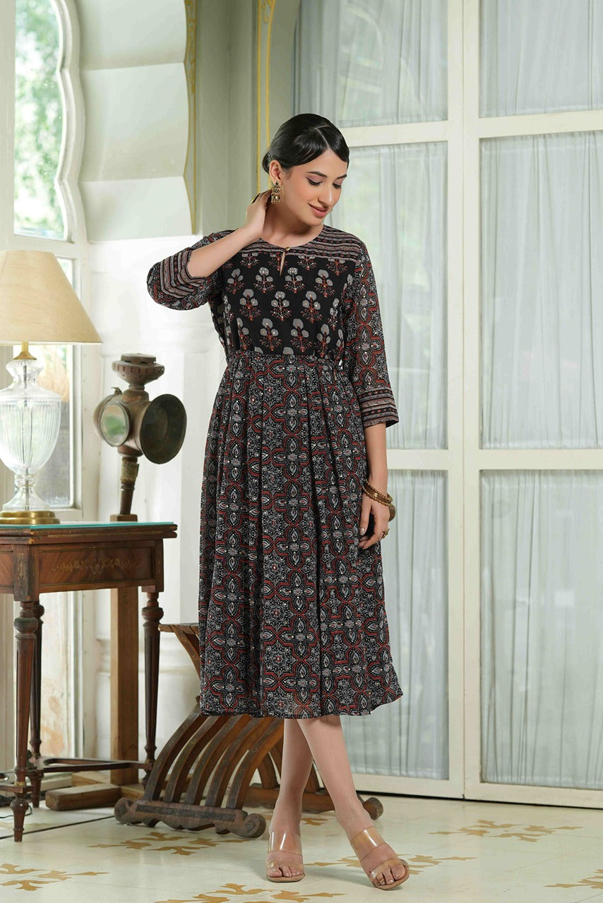 Black Georgette Festive Printed Anarkali Flared Anarkali Kurta - Image 3