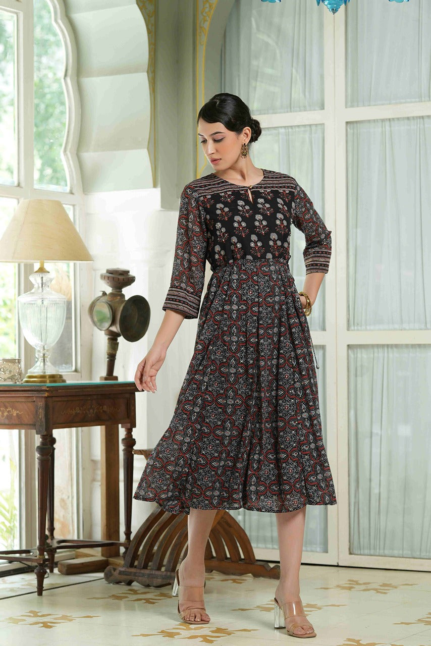 Black Georgette Festive Printed Anarkali Flared Anarkali Kurta - Image 4