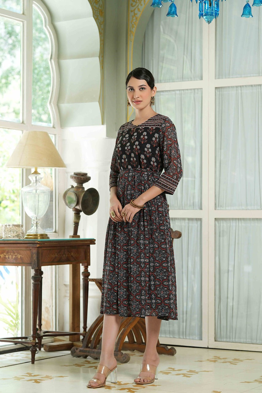 Black Georgette Festive Printed Anarkali Flared Anarkali Kurta - Image 5
