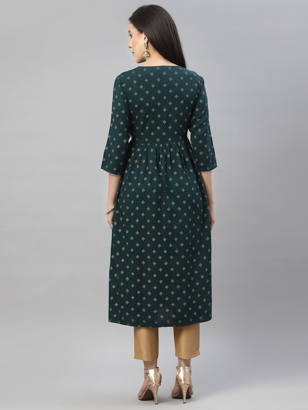 Green Rayon Festive Wear Embroidered Flared Kurta - Image 4