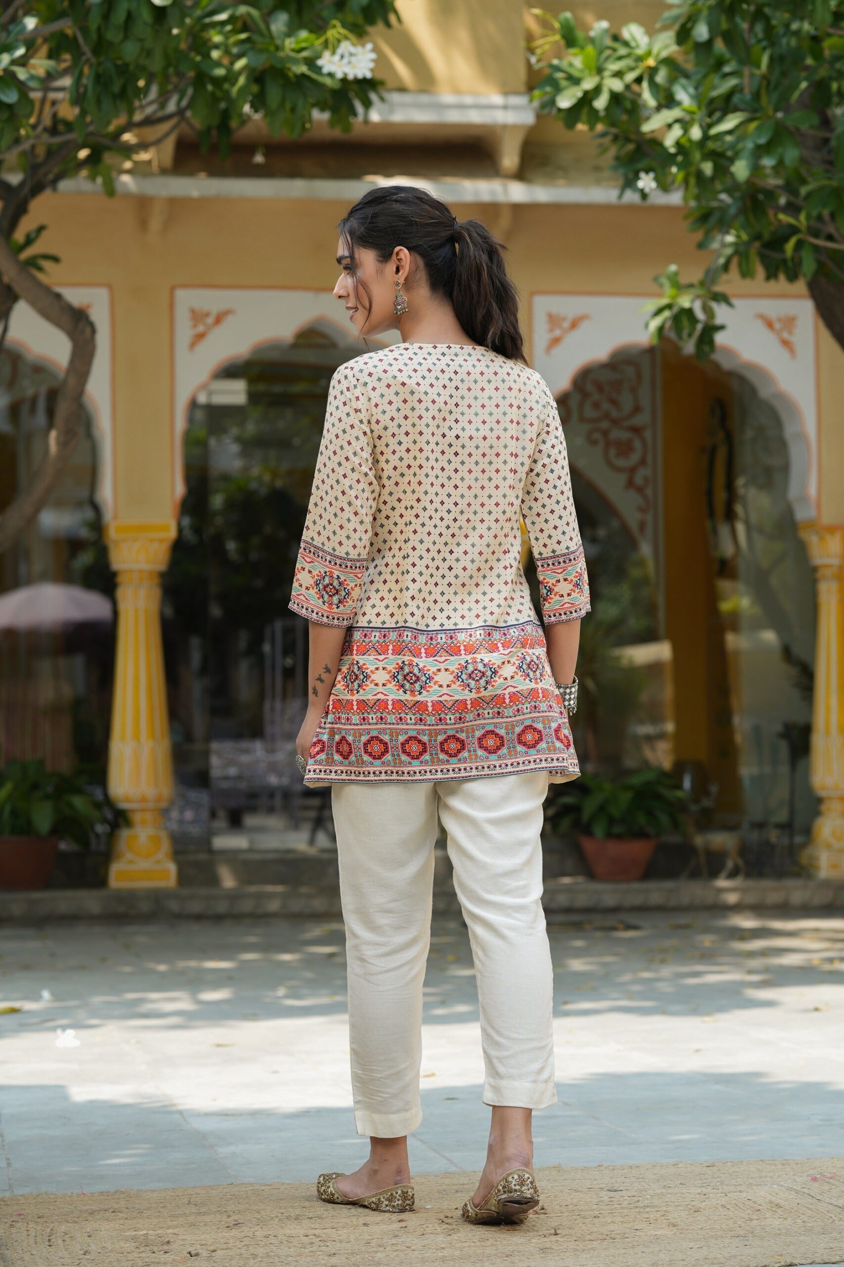 Beige Rayon Printed Embroidery Tunic - Image 2