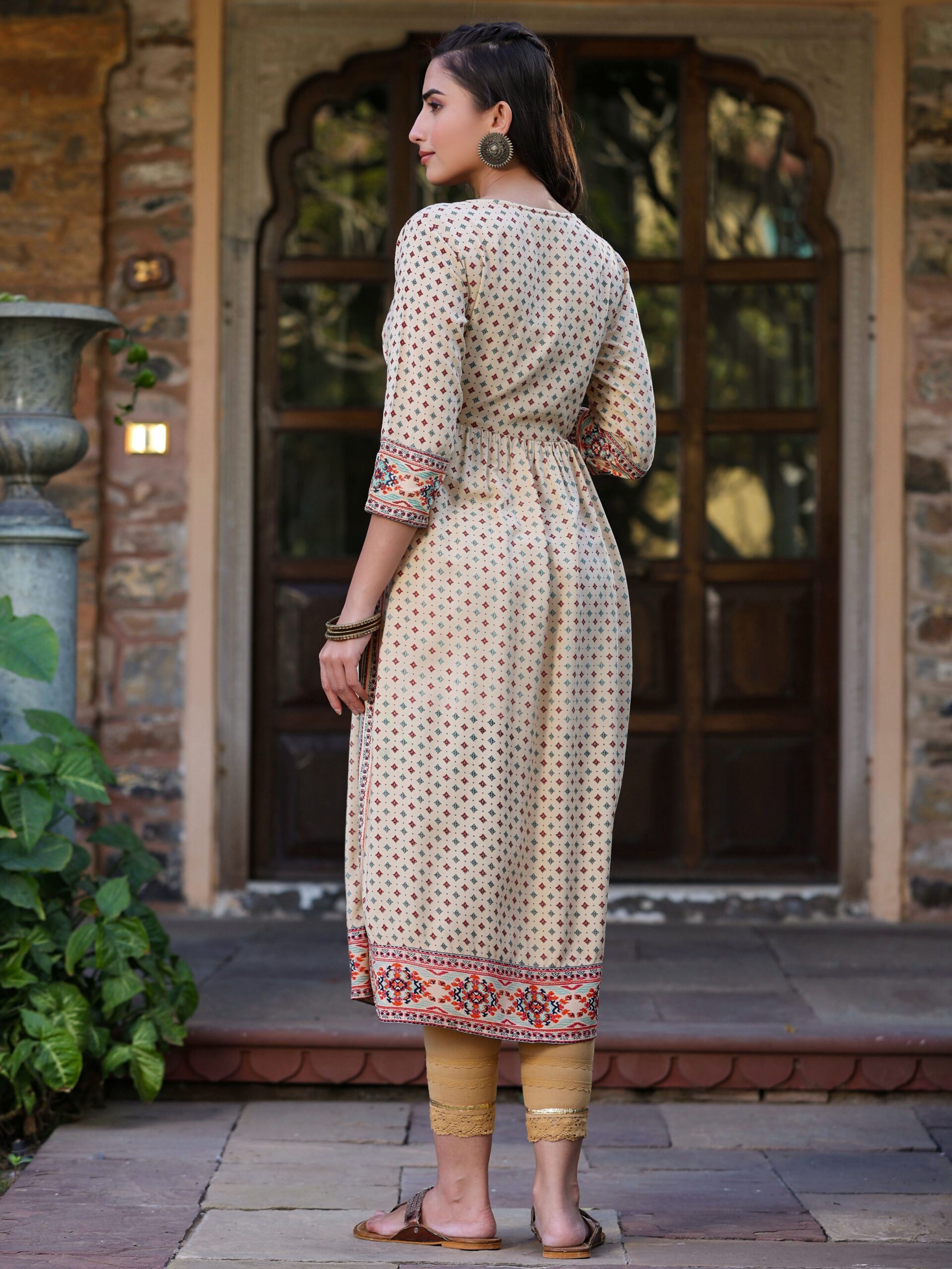 Beige Rayon Printed Embroidered Straight Kurta - Image 2