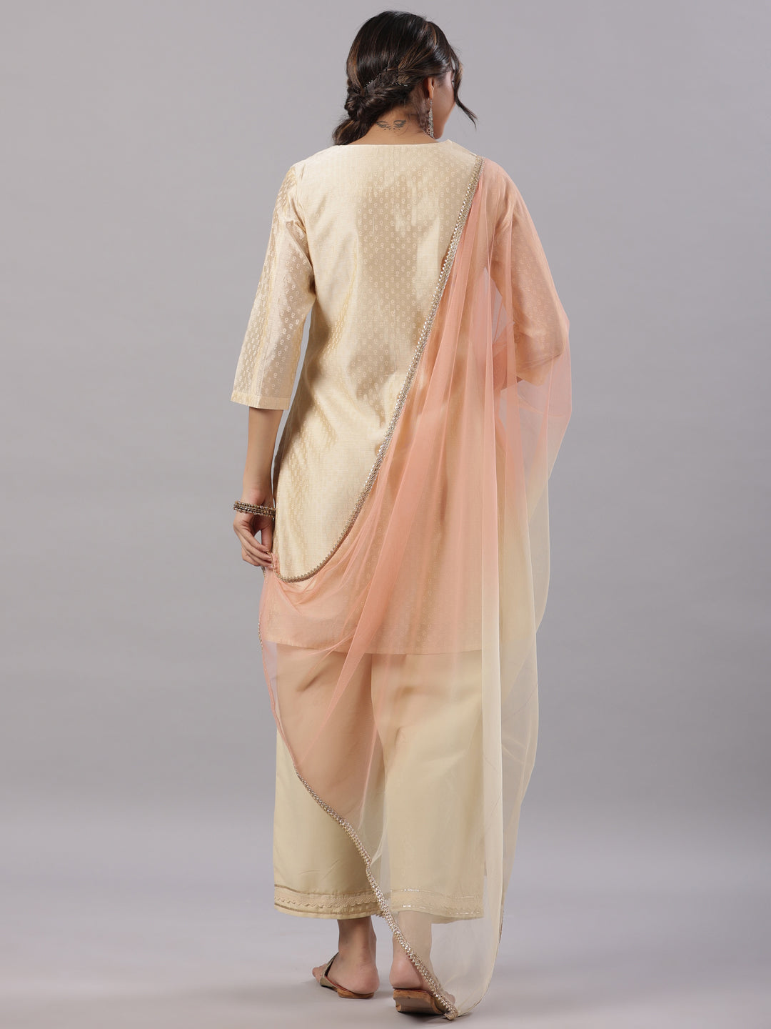 Gold Modal Chanderi Embroidered Kurta, Pants & Dupatta Set - Image 2
