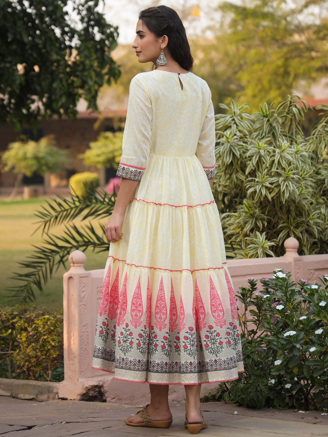 Yellow Cotton Voile Printed Tiered Maxi Dress - Image 2