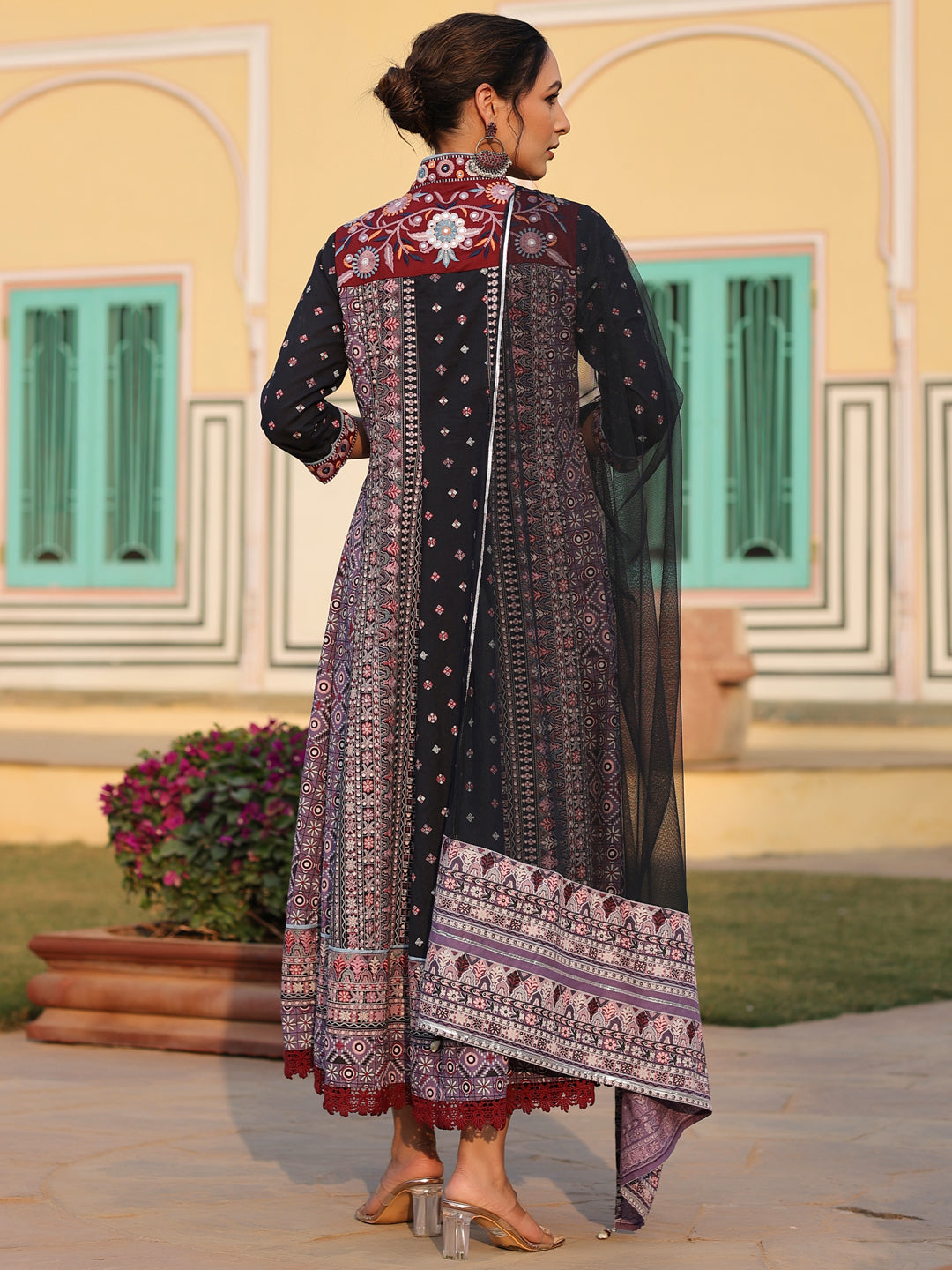 Lavender Cotton Cambric Tribal Printed With Embroidered Flared Kurta & Dupatta Set - Image 2