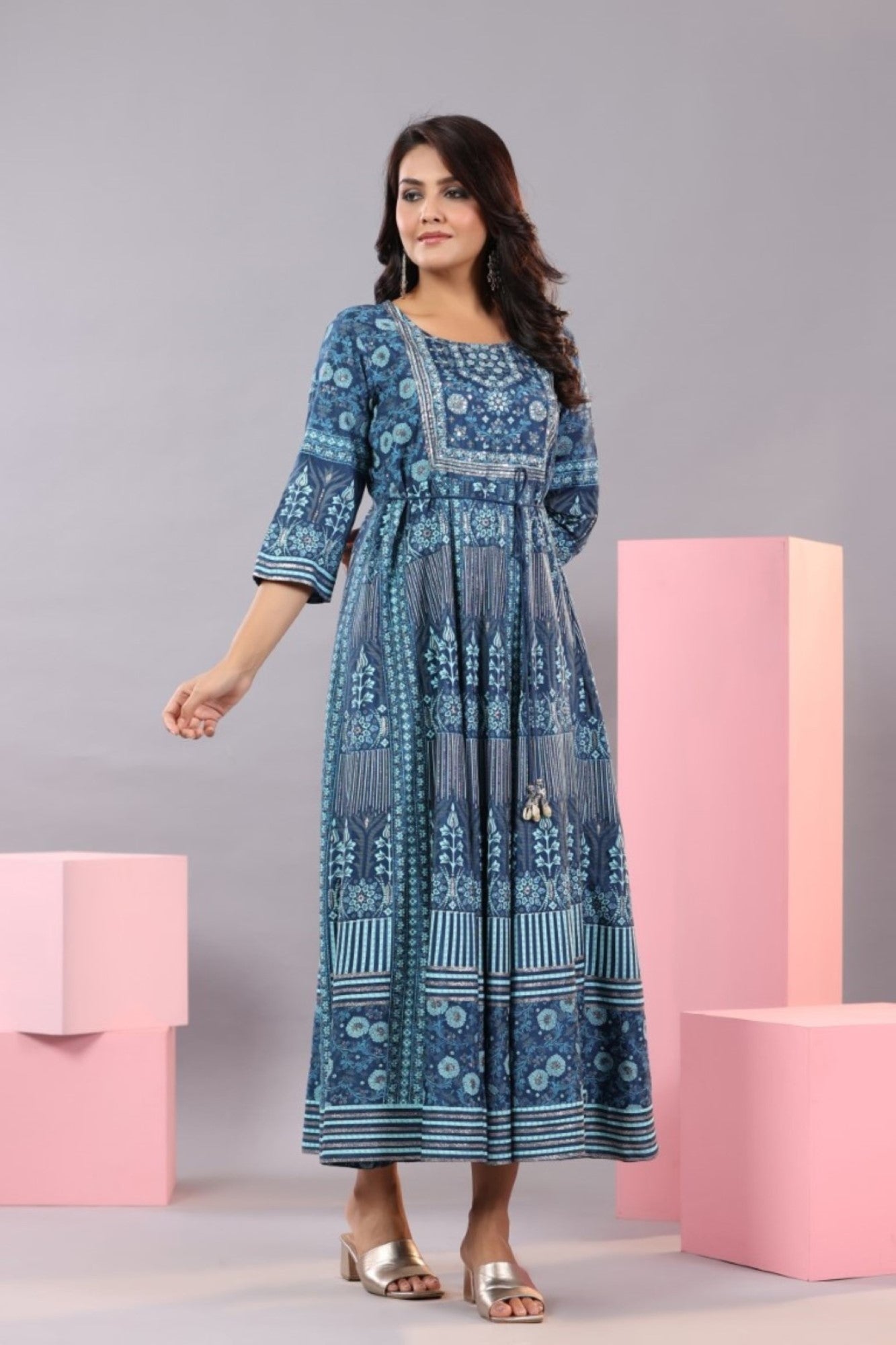 Blue Shantoon Floral Printed Maxi Dress - Image 3