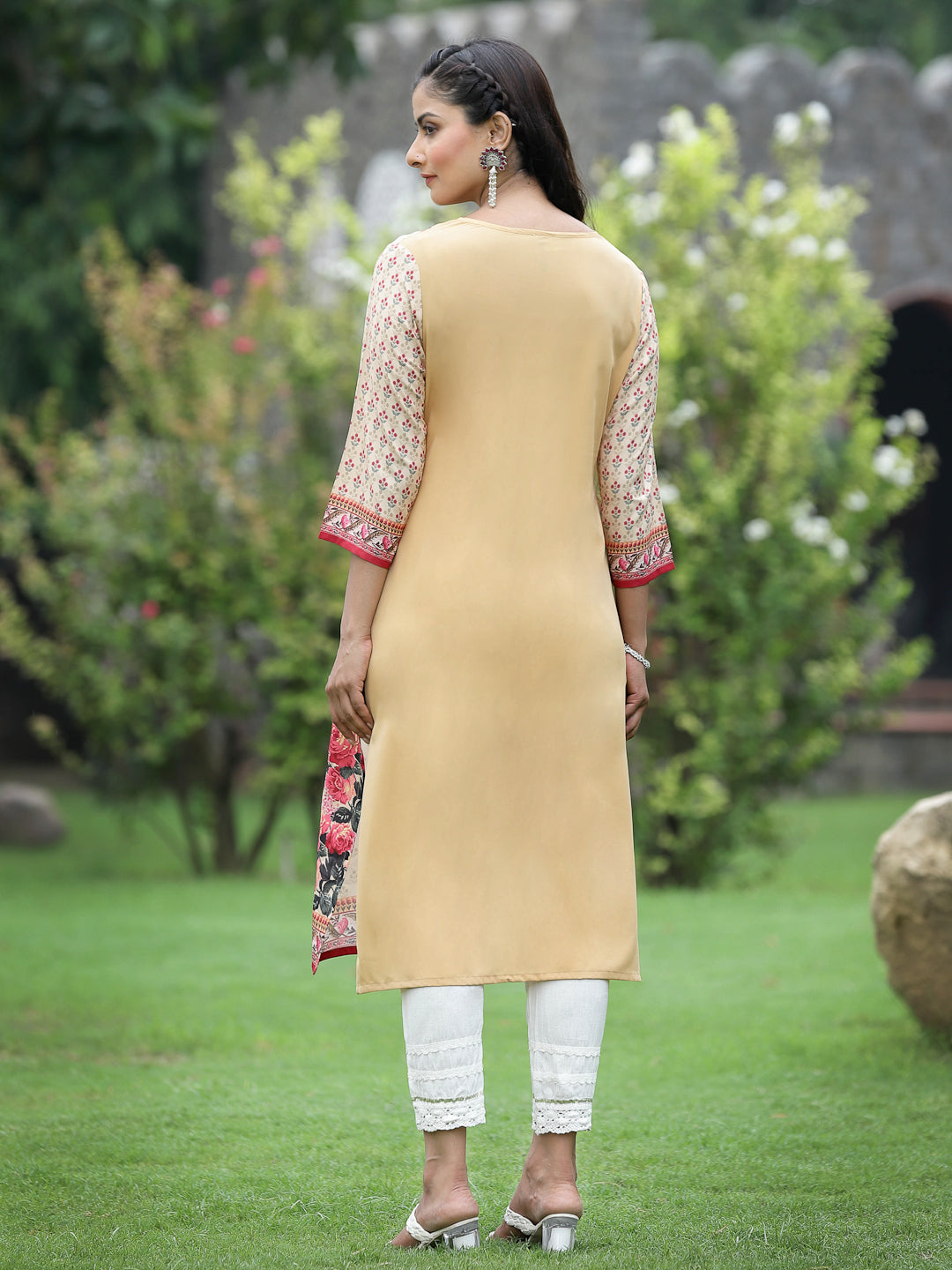 Beige Crepe Casual Wear Digital Printed Straight Kurta - Image 2