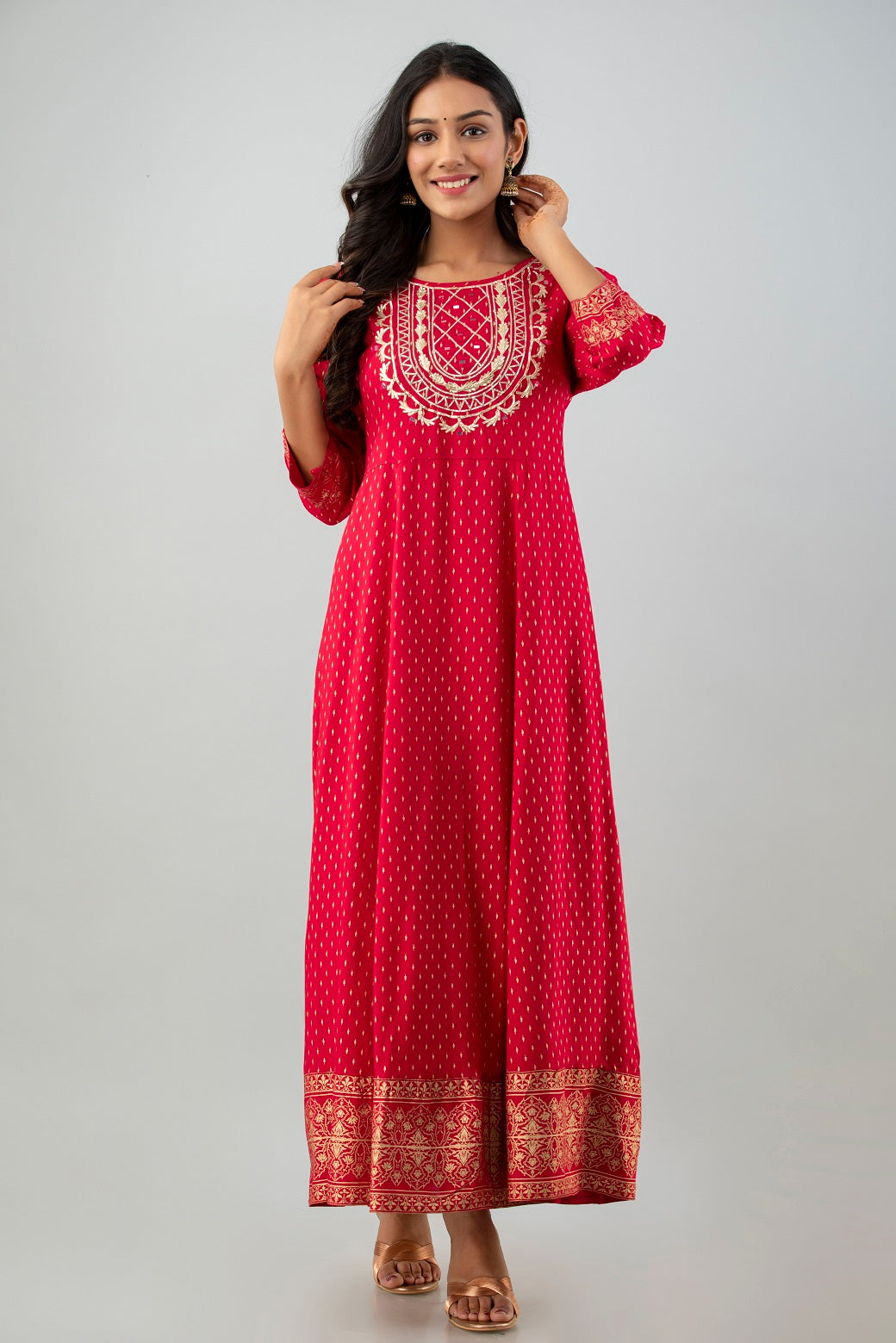 Red Rayon Printed Flared Dress - Image 4