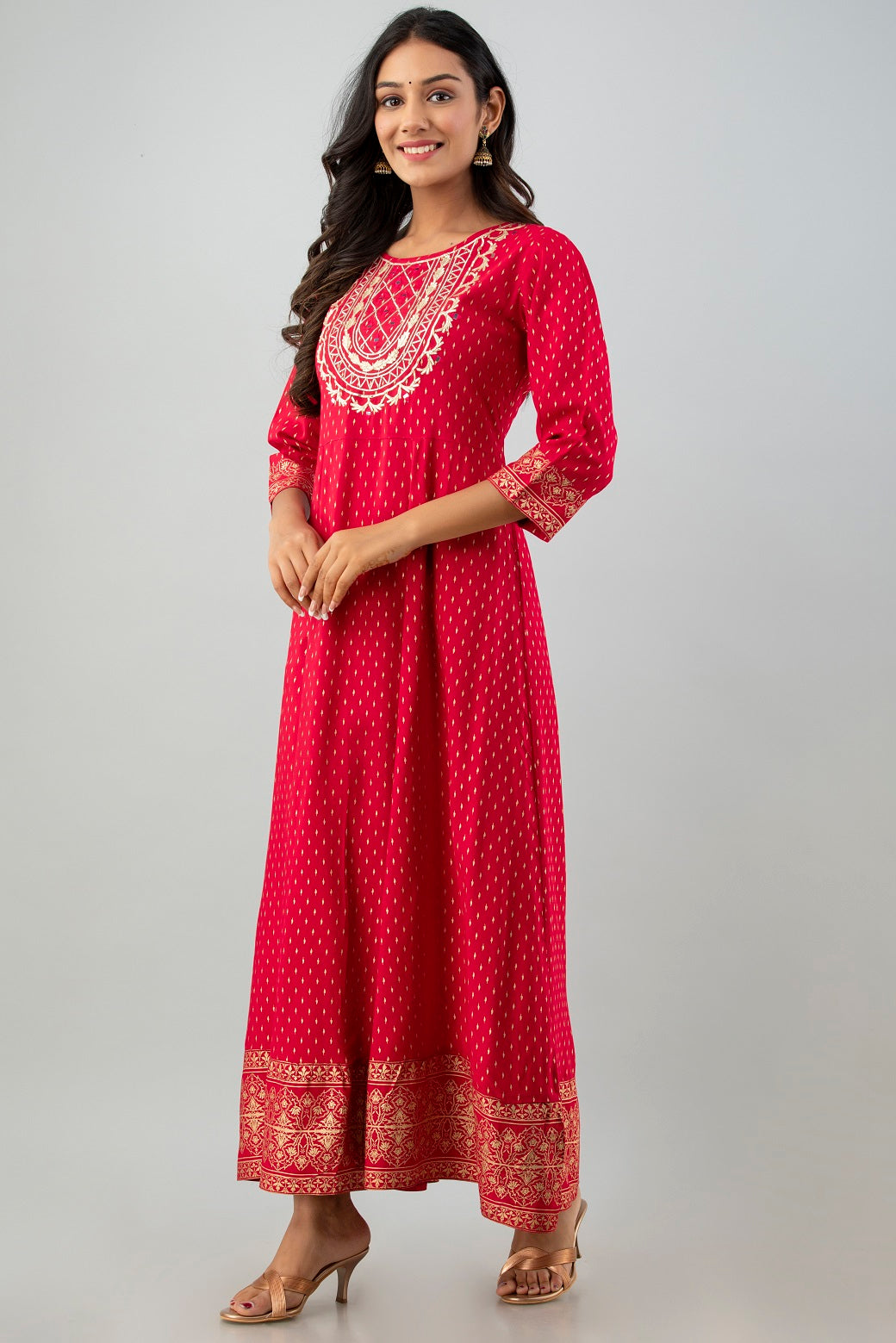 Red Rayon Printed Flared Dress - Image 5