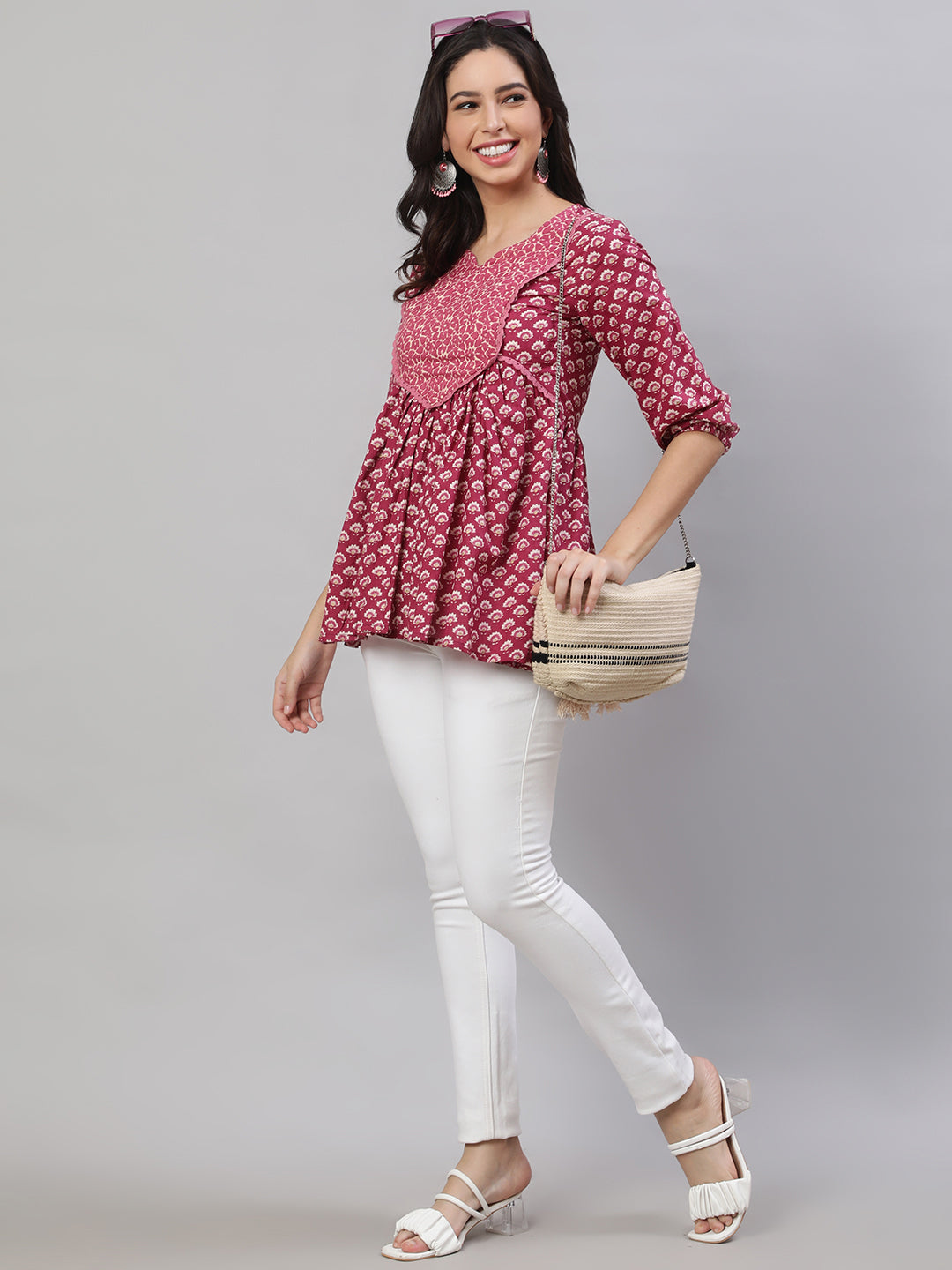 Printed 3/4 Sleeves Regular Pure Cotton Top - Image 5