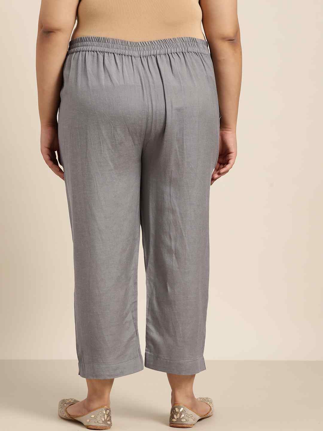 Grey Rayon Flex Solid Slim Fit Pant/Slim Pant - Image 3
