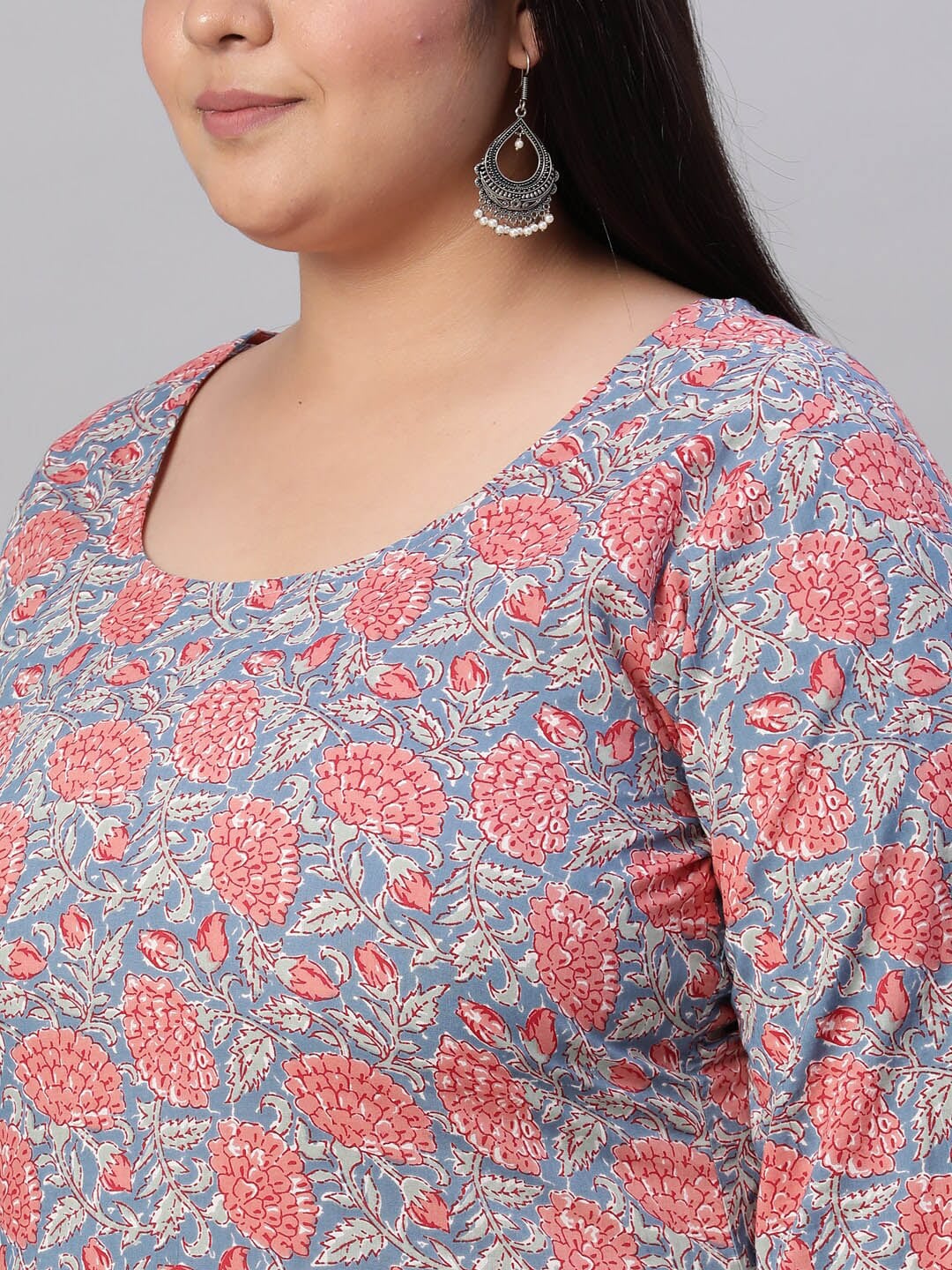 Women Blue Printed Straight Kurta with Plazo & Dupatta - Image 2