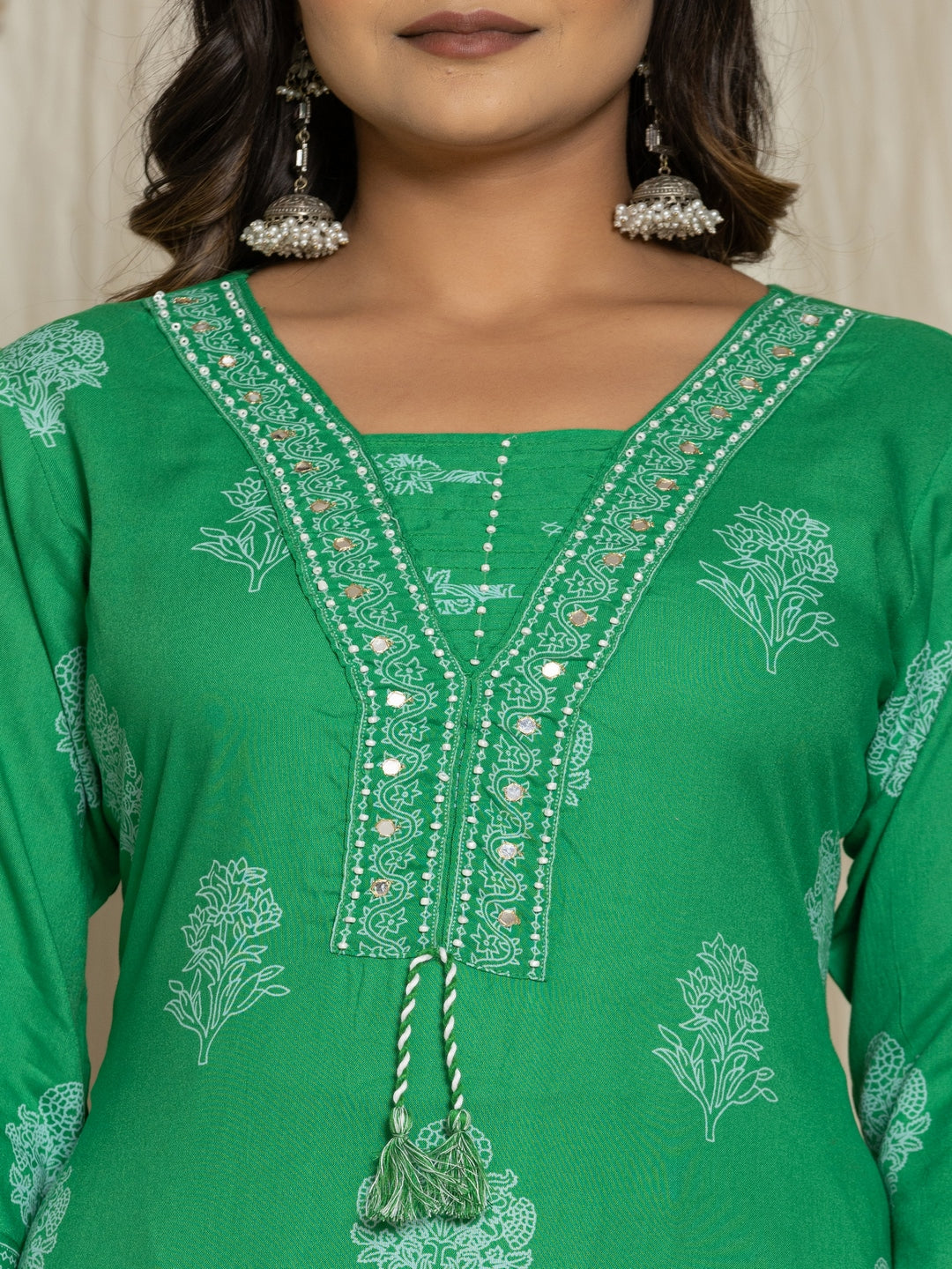 Floral Print Rayon Straight Kurta Set with Trousers & Dupatta - Image 2